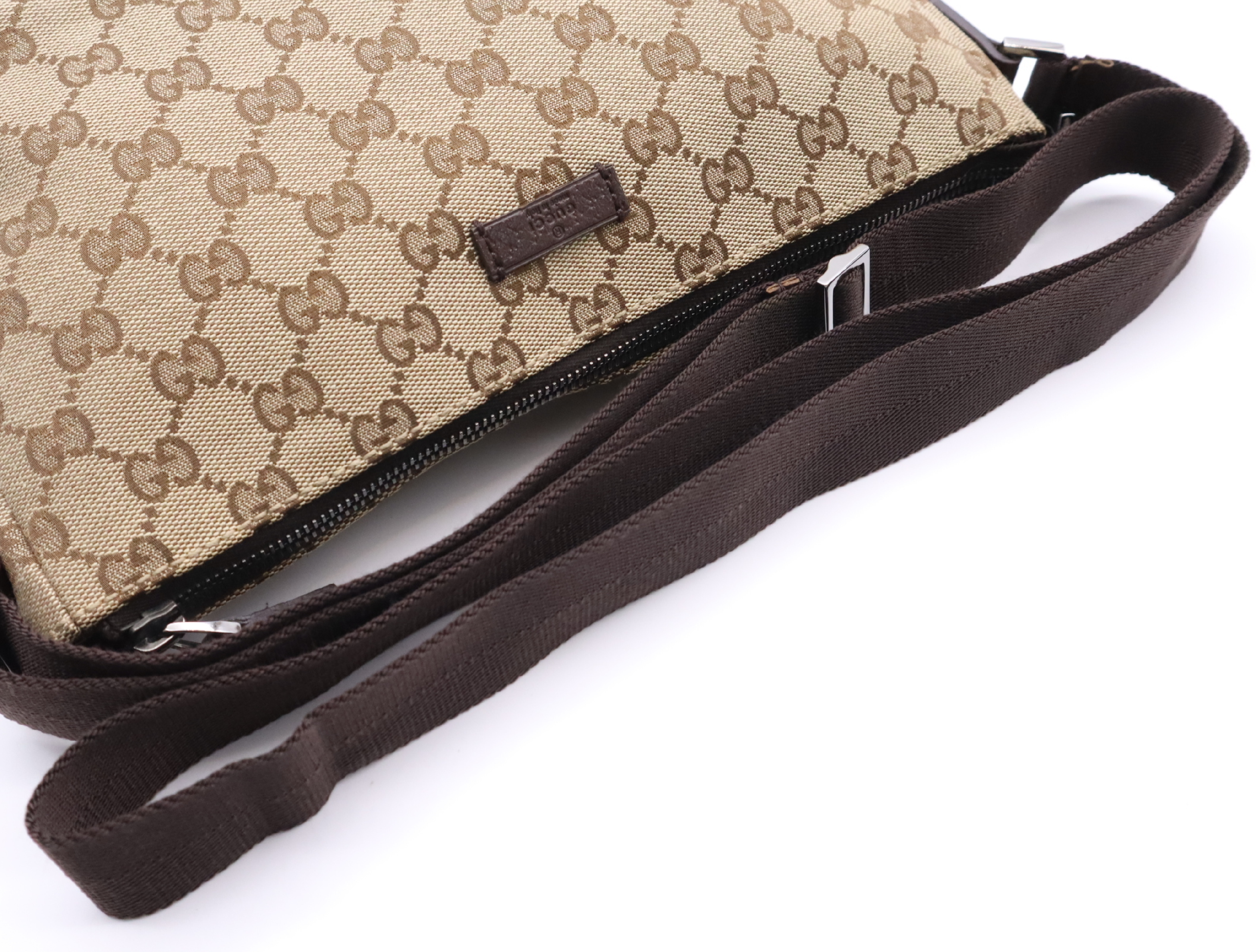 114273 GG Canvas Shoulder Bag, Beige/Brown, Silver Hardware — view 10