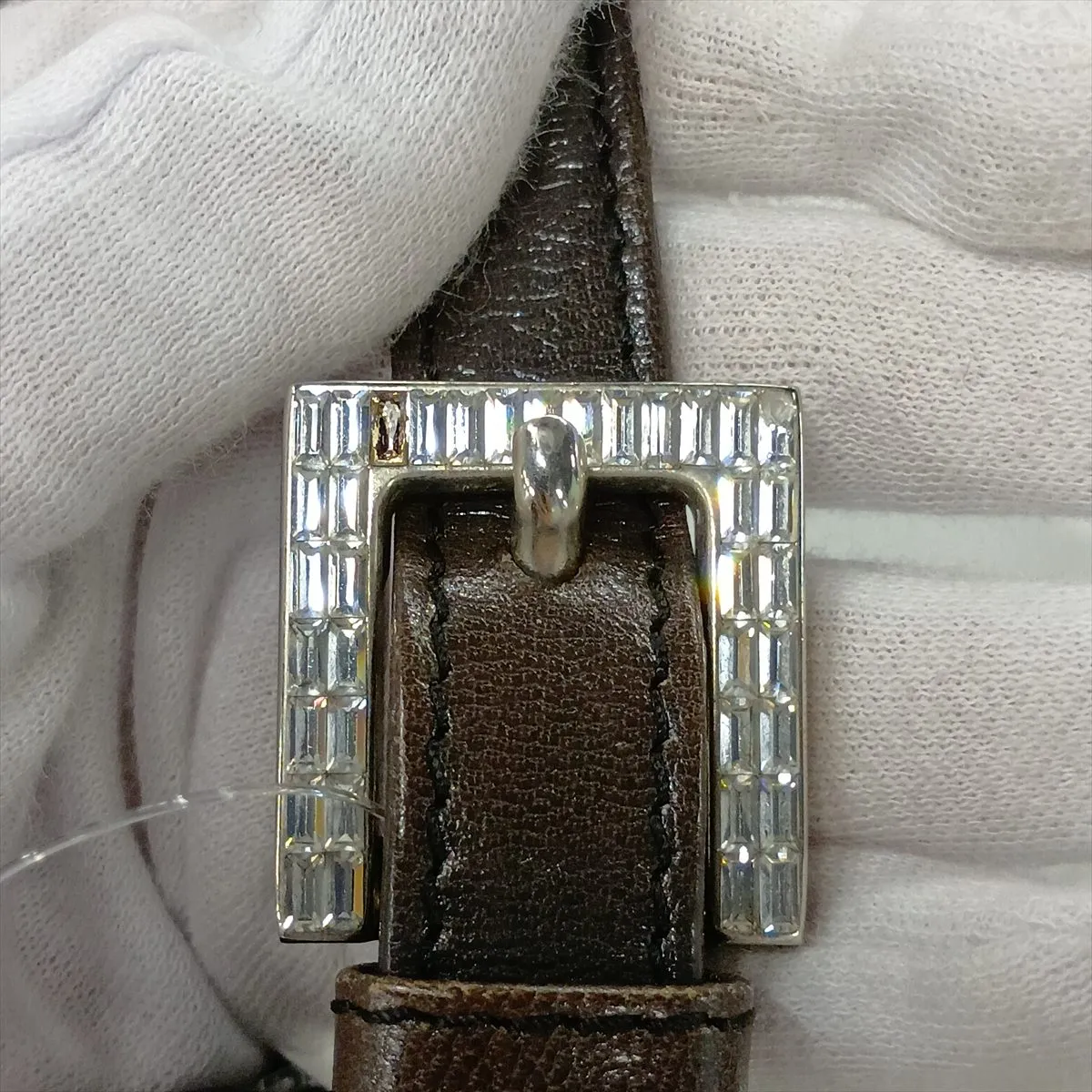 satin x leather x jewel shoulder bag, gray, item number 26685, missing parts. — view 12