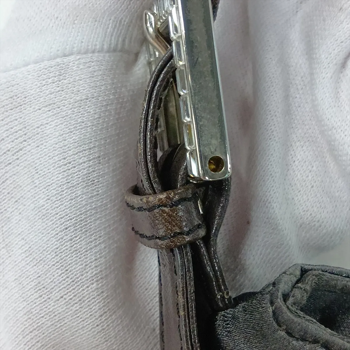 satin x leather x jewel shoulder bag, gray, item number 26685, missing parts. — view 13