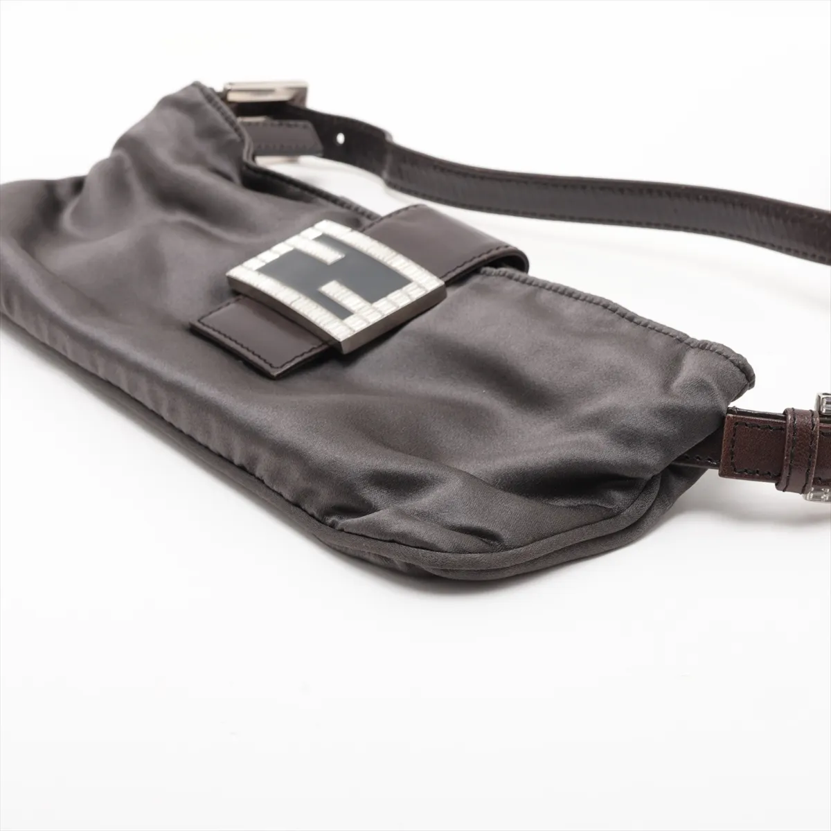 satin x leather x jewel shoulder bag, gray, item number 26685, missing parts. — view 3