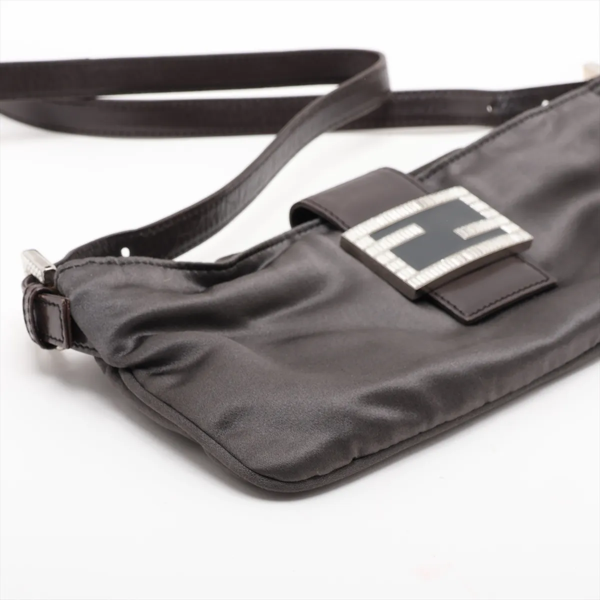 satin x leather x jewel shoulder bag, gray, item number 26685, missing parts. — view 4