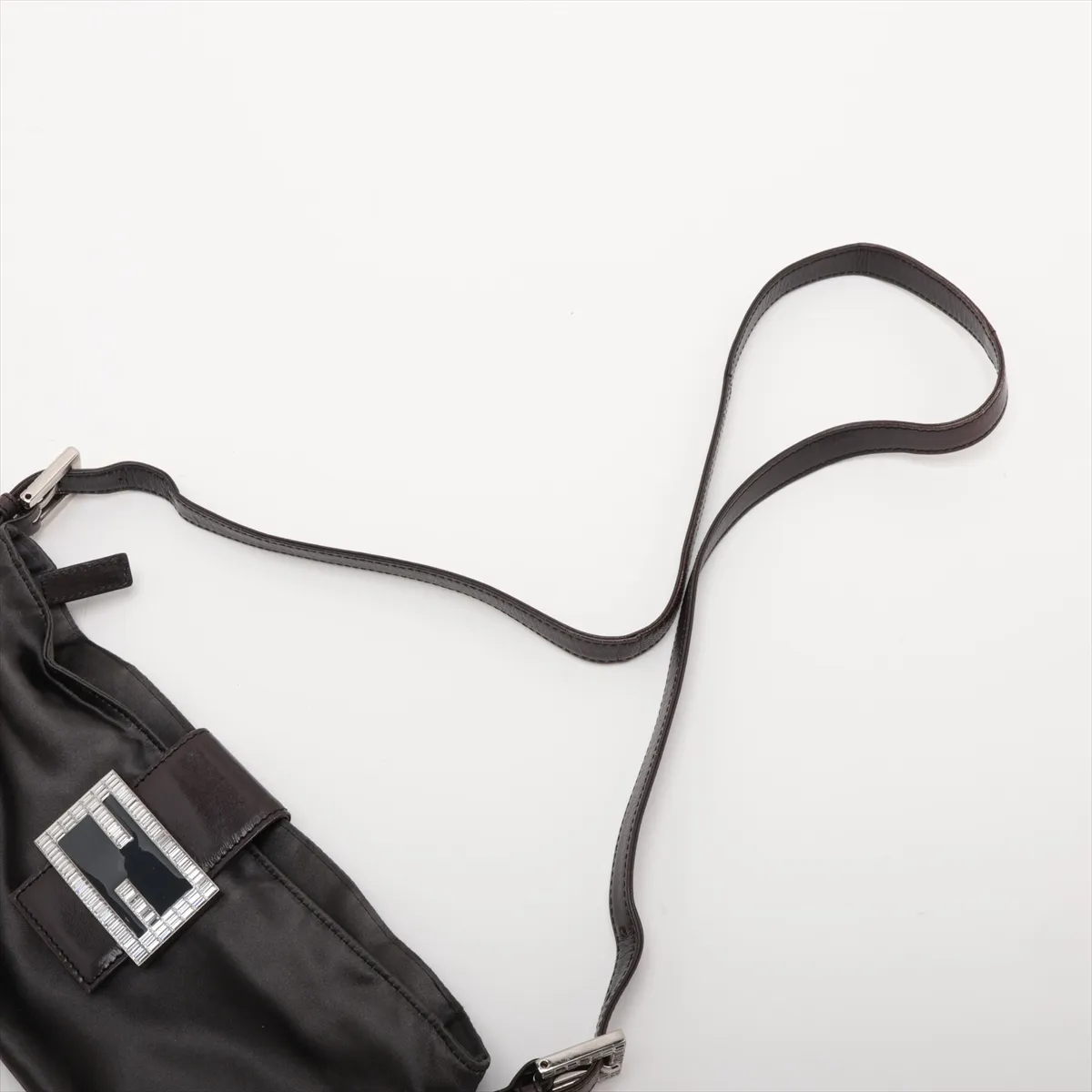 satin x leather x jewel shoulder bag, gray, item number 26685, missing parts. — view 5