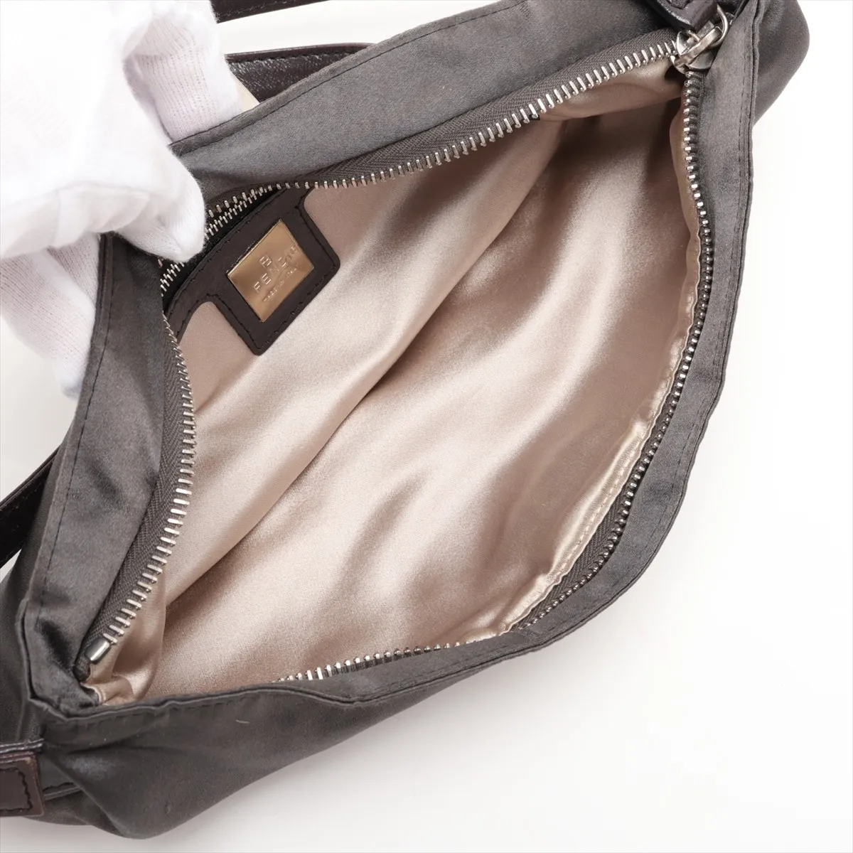 satin x leather x jewel shoulder bag, gray, item number 26685, missing parts. — view 6