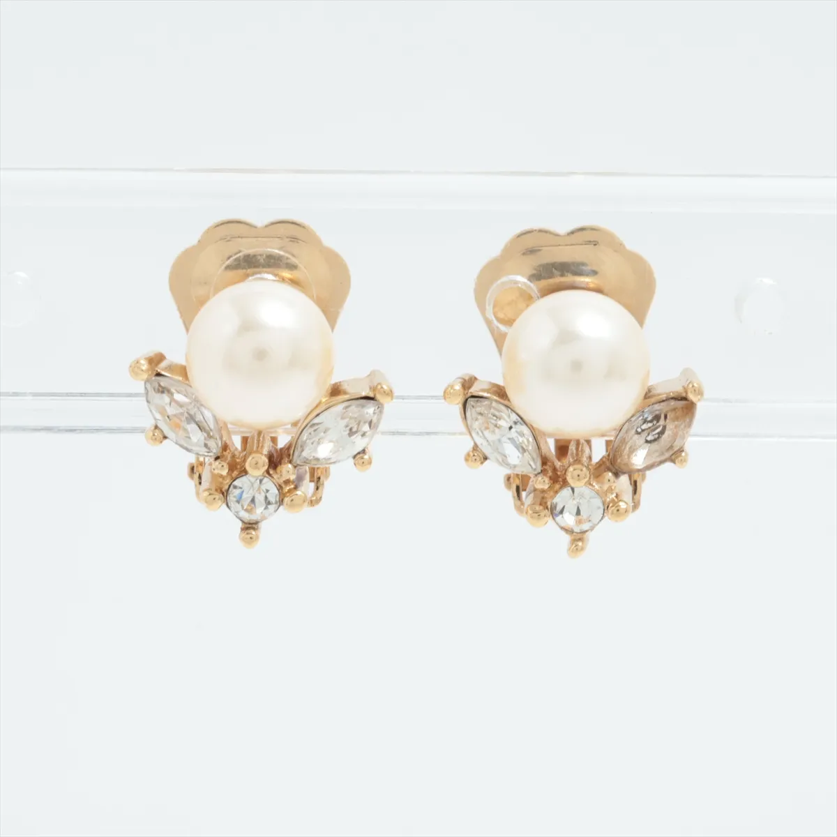 Earrings (for both ears) GP x Rhinestone x Faux Pearl Gold