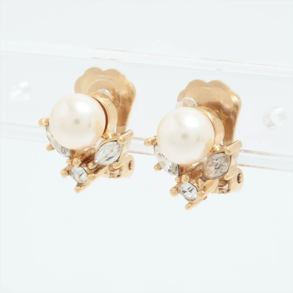 Earrings (for both ears) GP x Rhinestone x Faux Pearl Gold — view 3