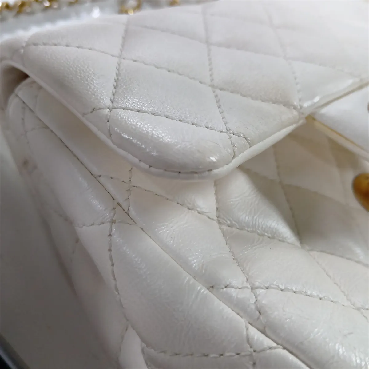 Matelassé Lambskin Single Flap Single Chain Bag, White with Gold Hardware, 30607958 (Serial Number in the 30s), AS2203 — view 13
