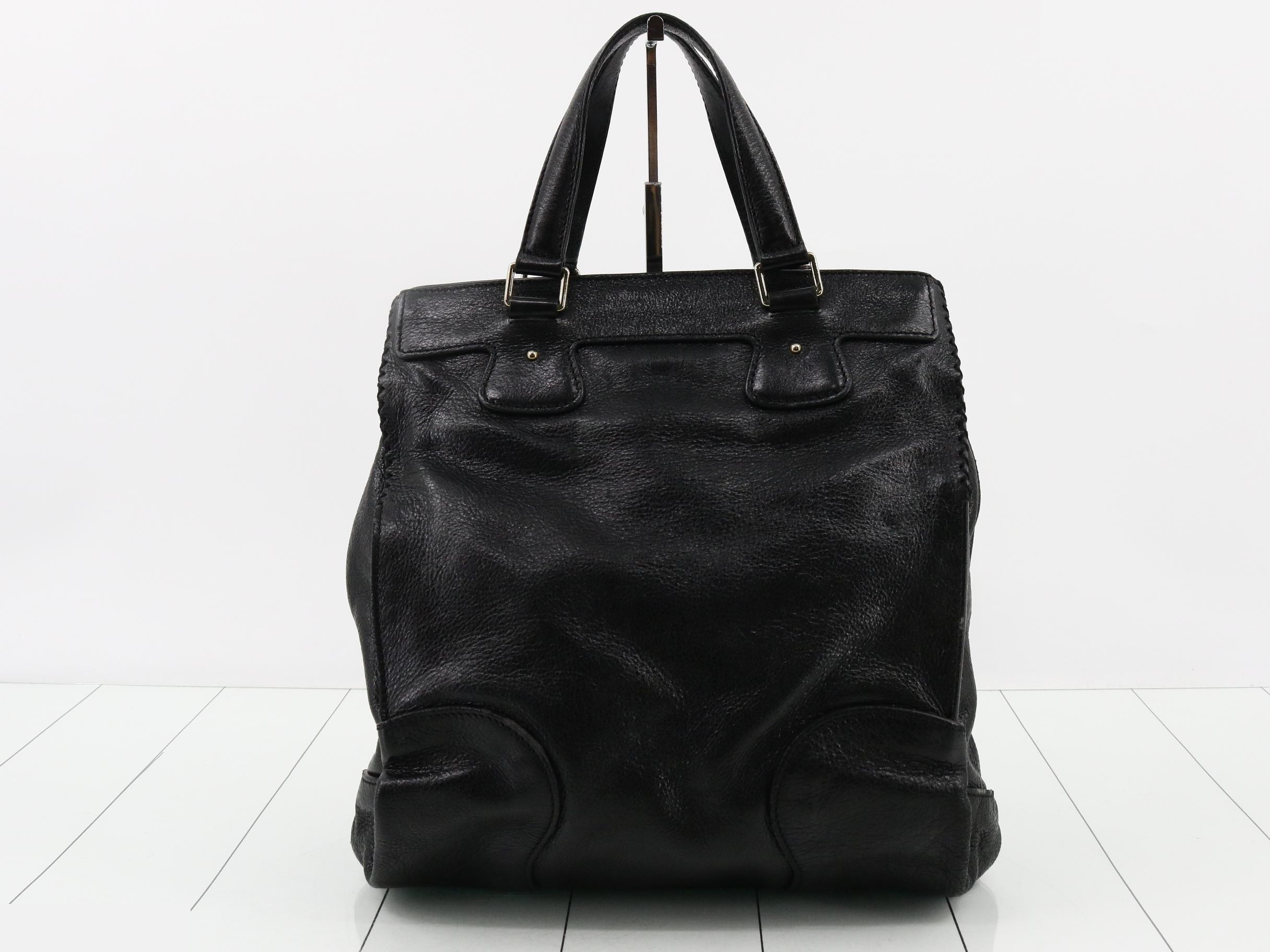 Leather Orlov tote bag, black, silver hardware, with charm. — view 2