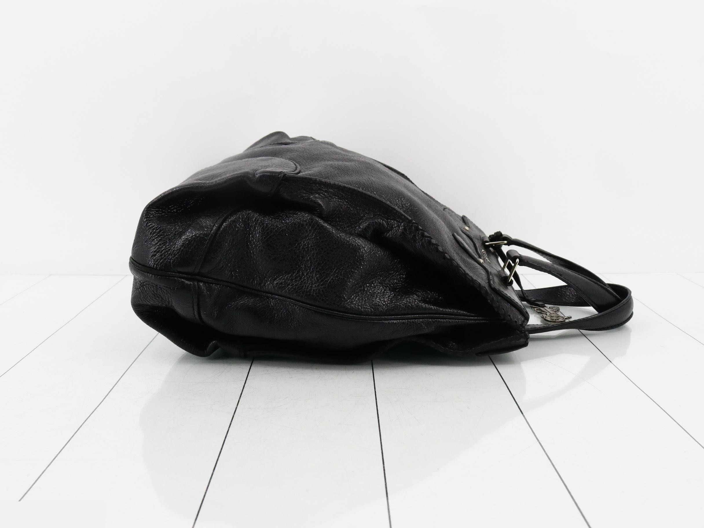Leather Orlov tote bag, black, silver hardware, with charm. — view 3