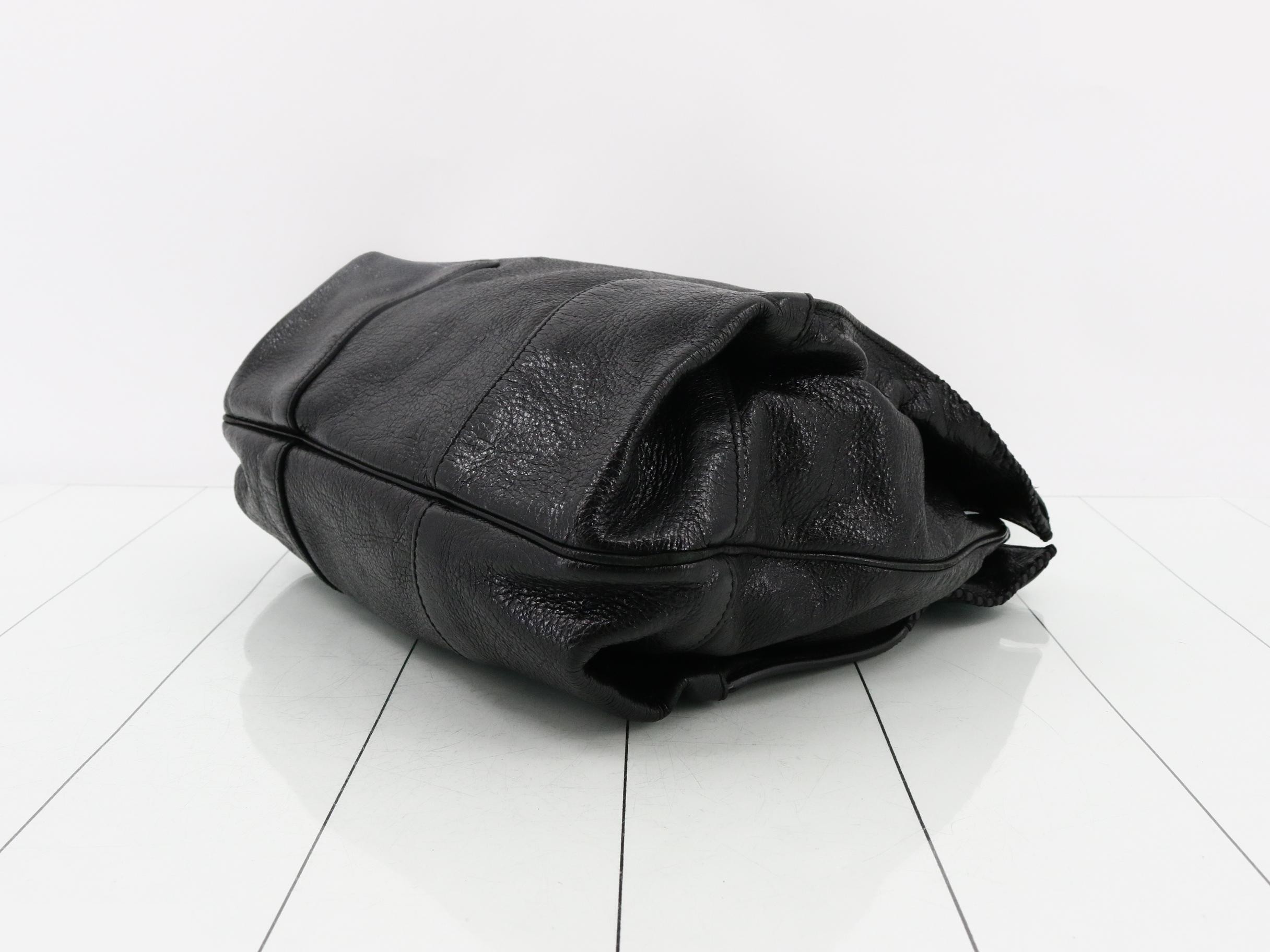 Leather Orlov tote bag, black, silver hardware, with charm. — view 6