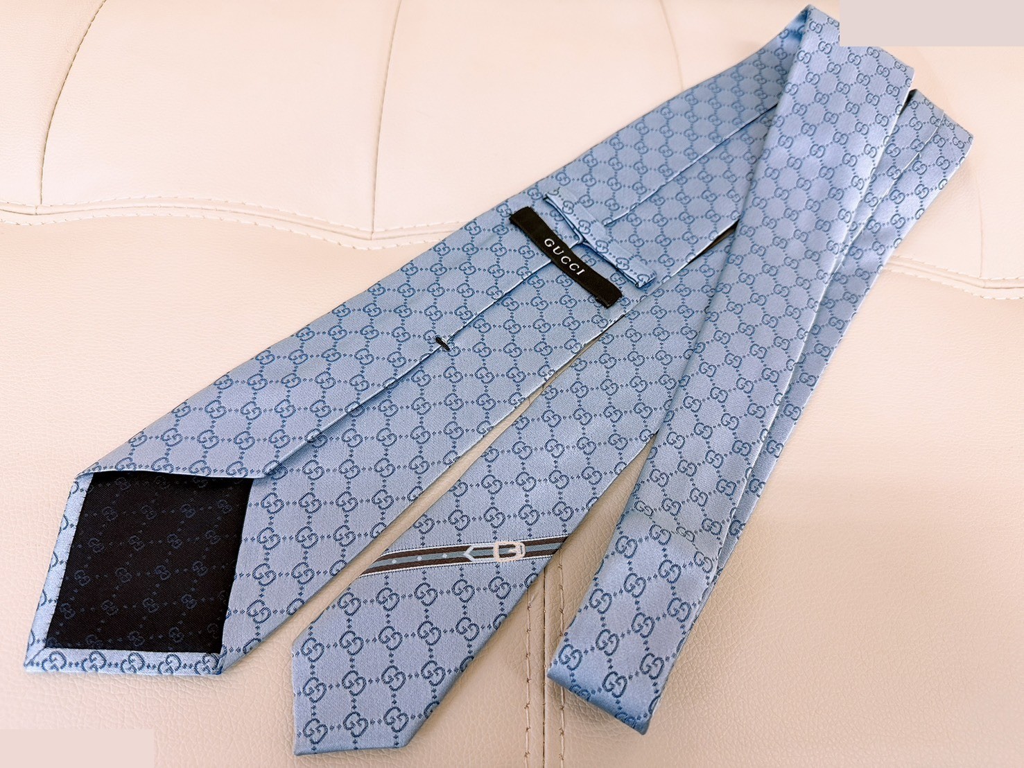 GG pattern jacquard silk tie, blue — view 2