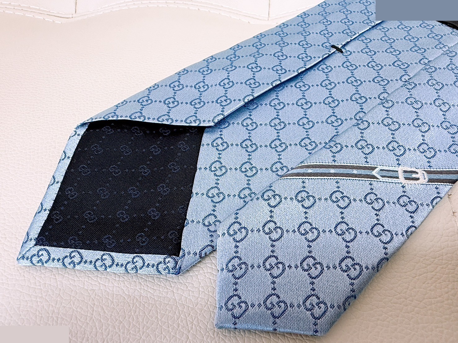 GG pattern jacquard silk tie, blue — view 3
