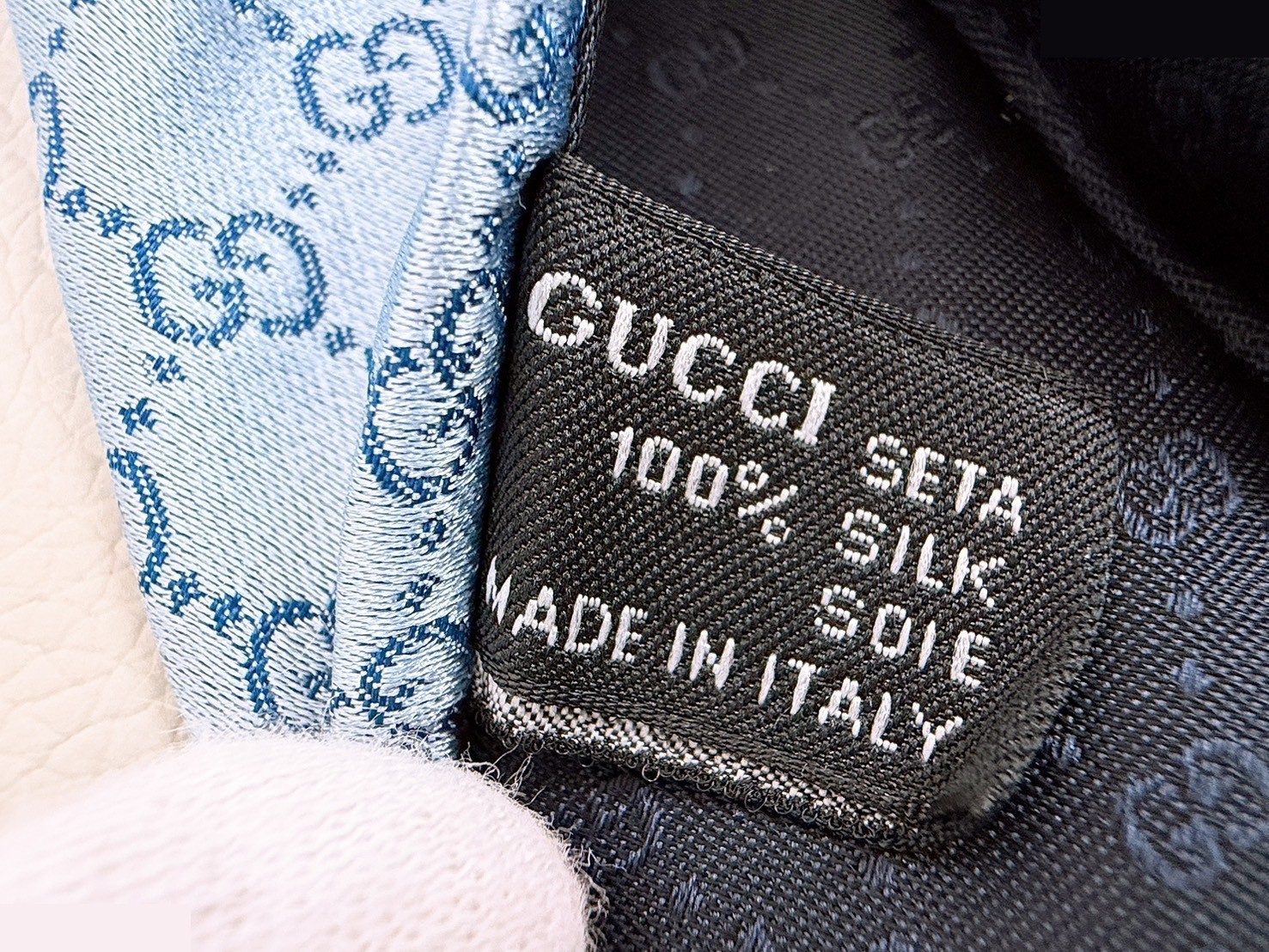 GG pattern jacquard silk tie, blue — view 7
