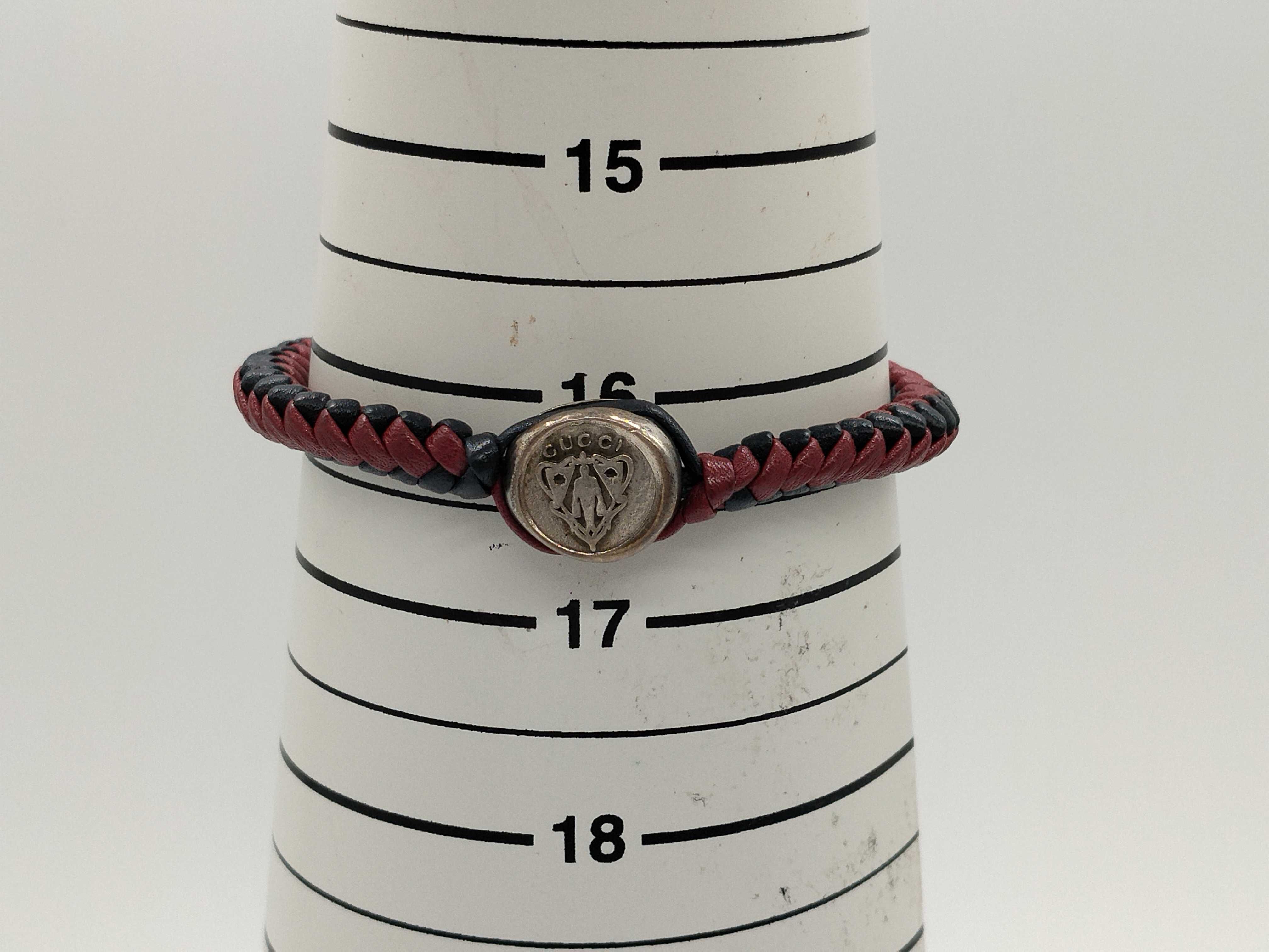 Crest Emblem Braided Leather Sterling Silver 925 (SV) Red Navy Bracelet Bracelet/Bangle — view 5