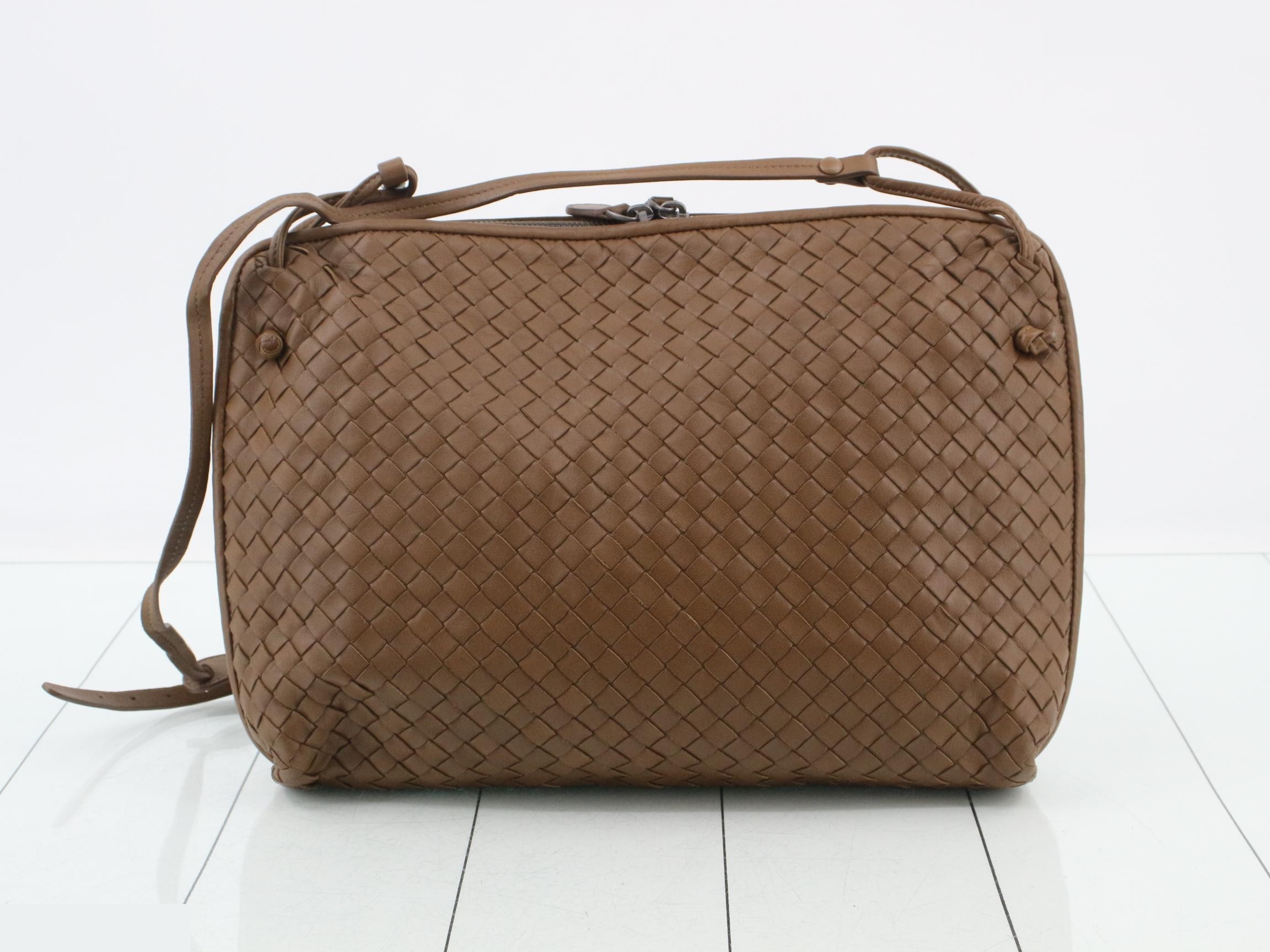 Intrecciato Shoulder Bag, Brown — view 2