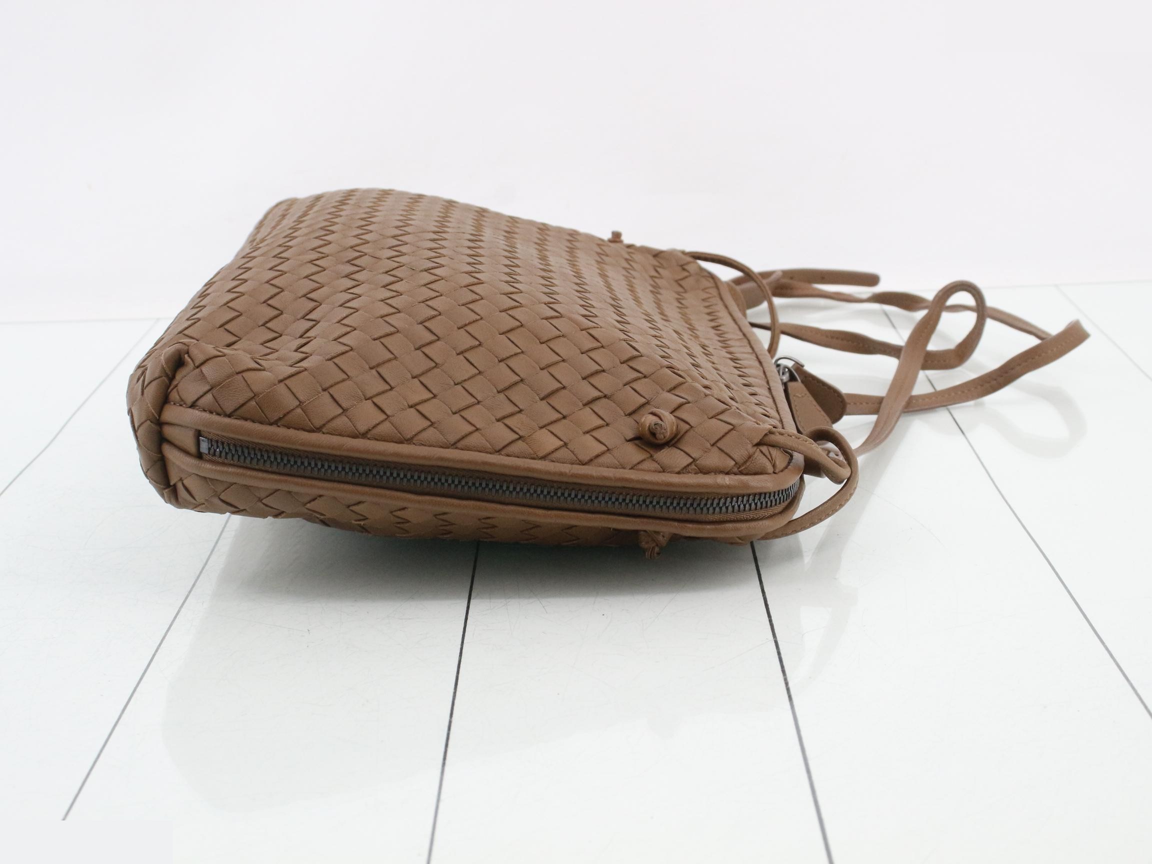 Intrecciato Shoulder Bag, Brown — view 3