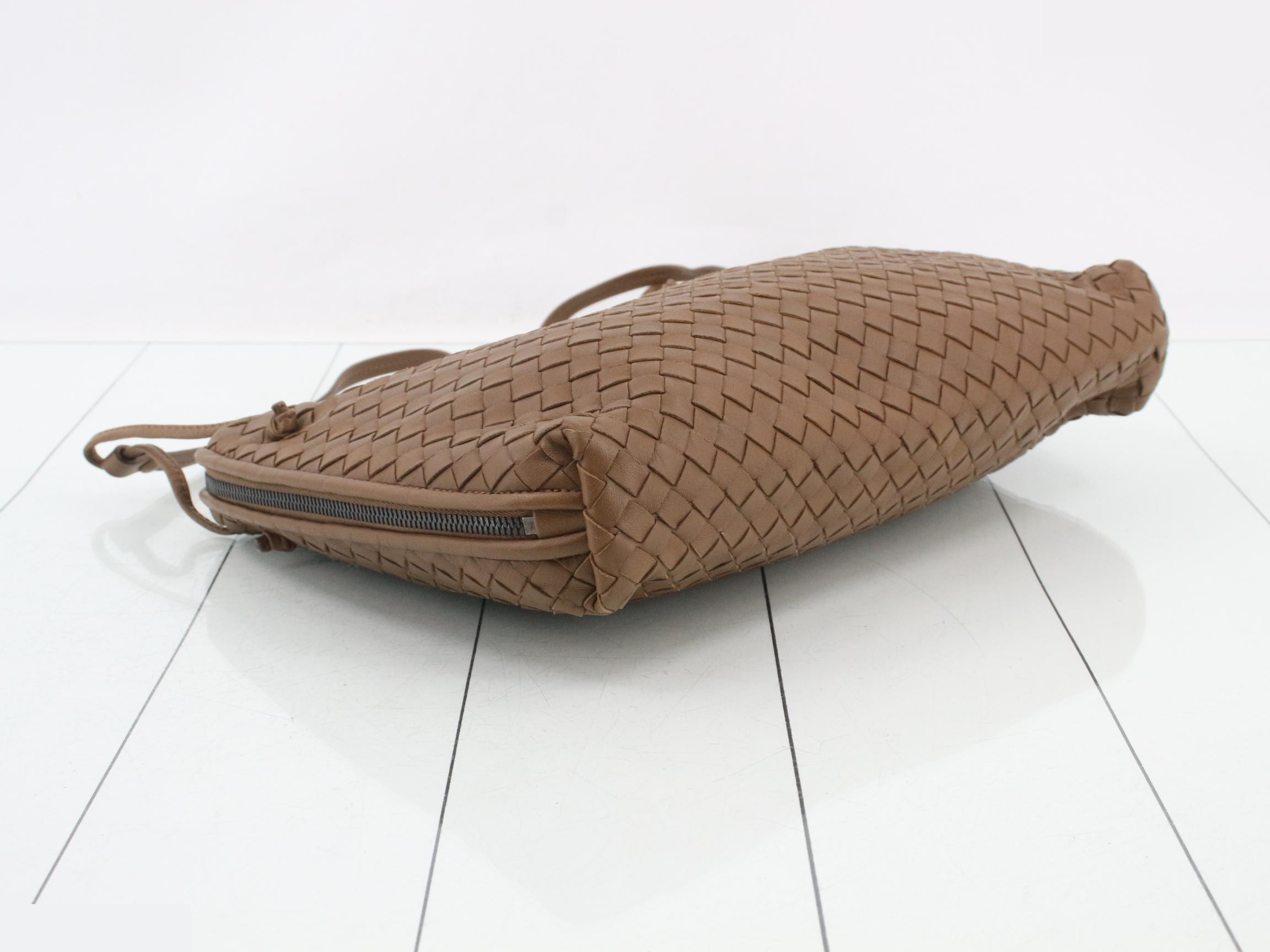Intrecciato Shoulder Bag, Brown — view 5