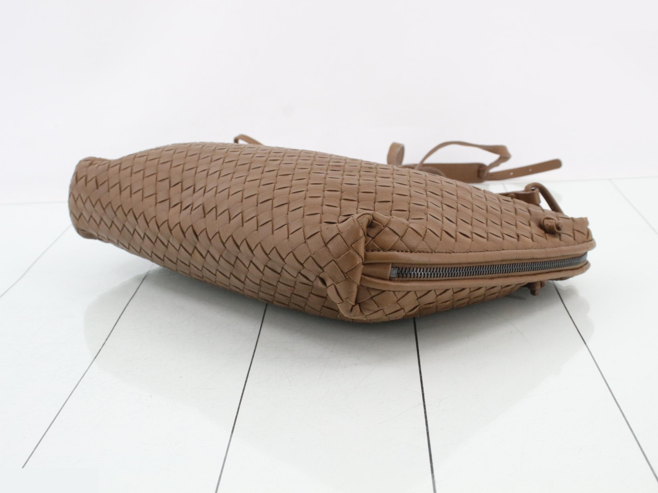 Intrecciato Shoulder Bag, Brown — view 6