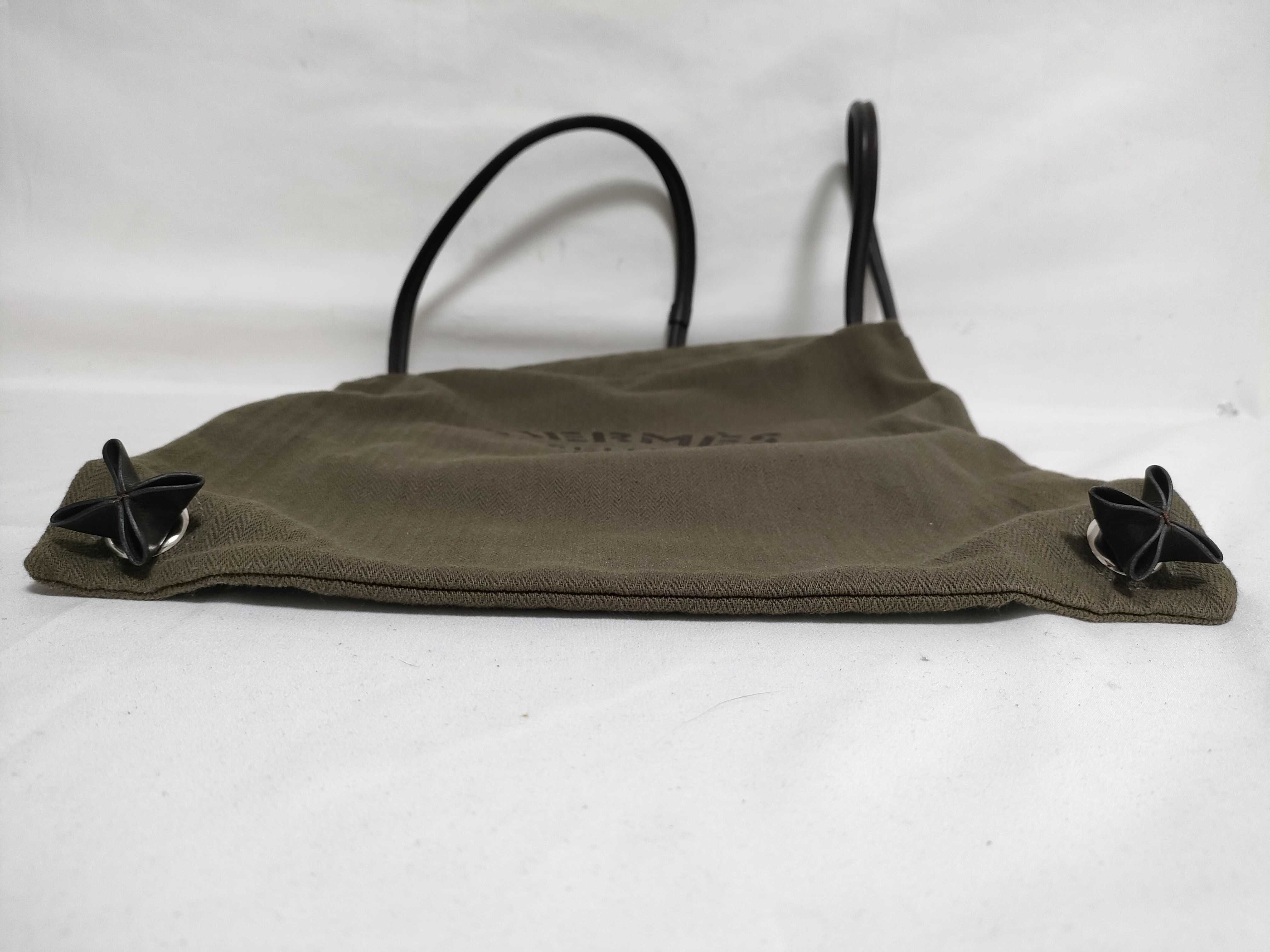 Marine Toile Chevron x Leather Tote Bag, Khaki, Silver Hardware, Y Stamp, 2020, Quick Checked. — view 6