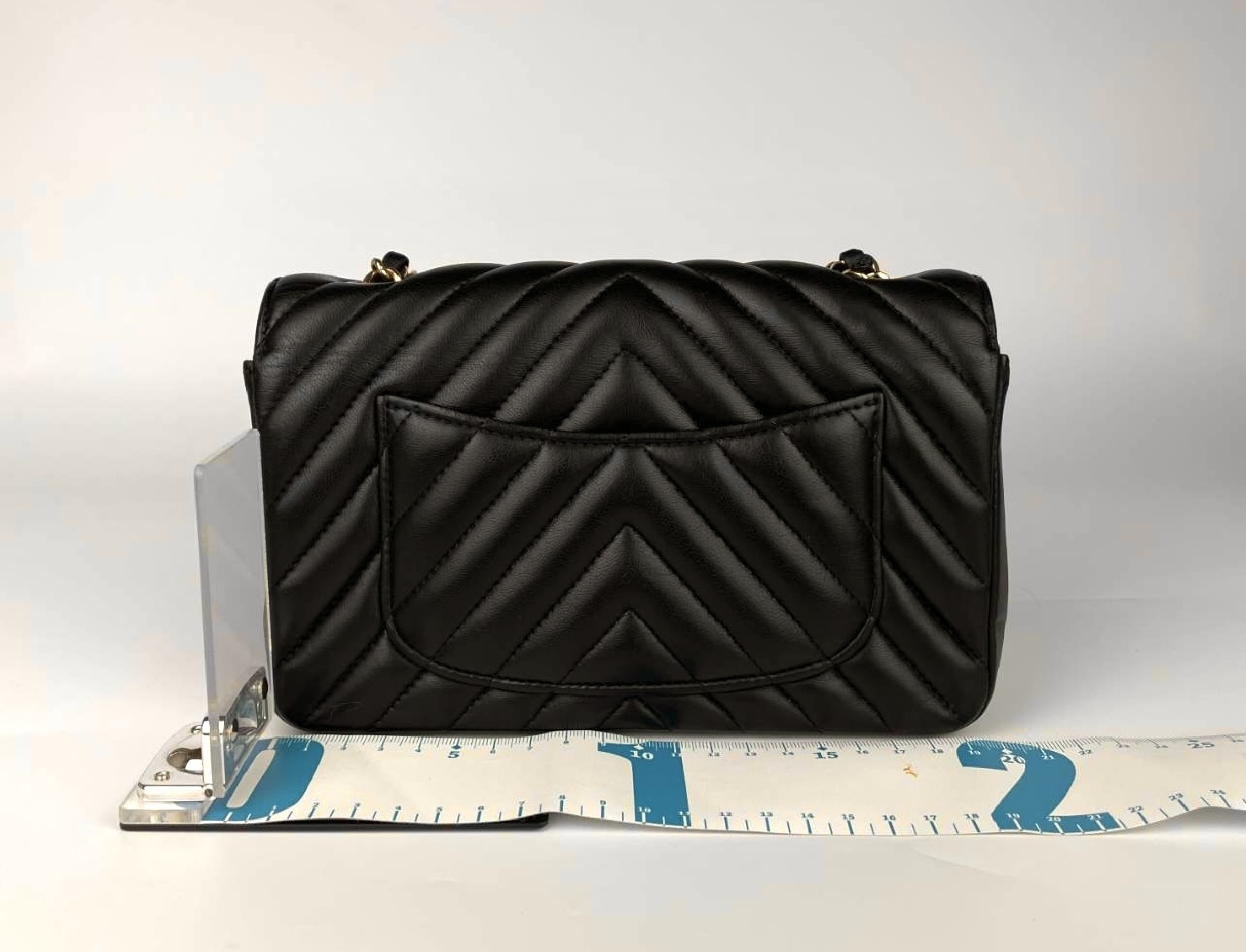 Mini Matelassé Chevron V-stitch Chain Shoulder Bag, Black with Gold Hardware — view 2