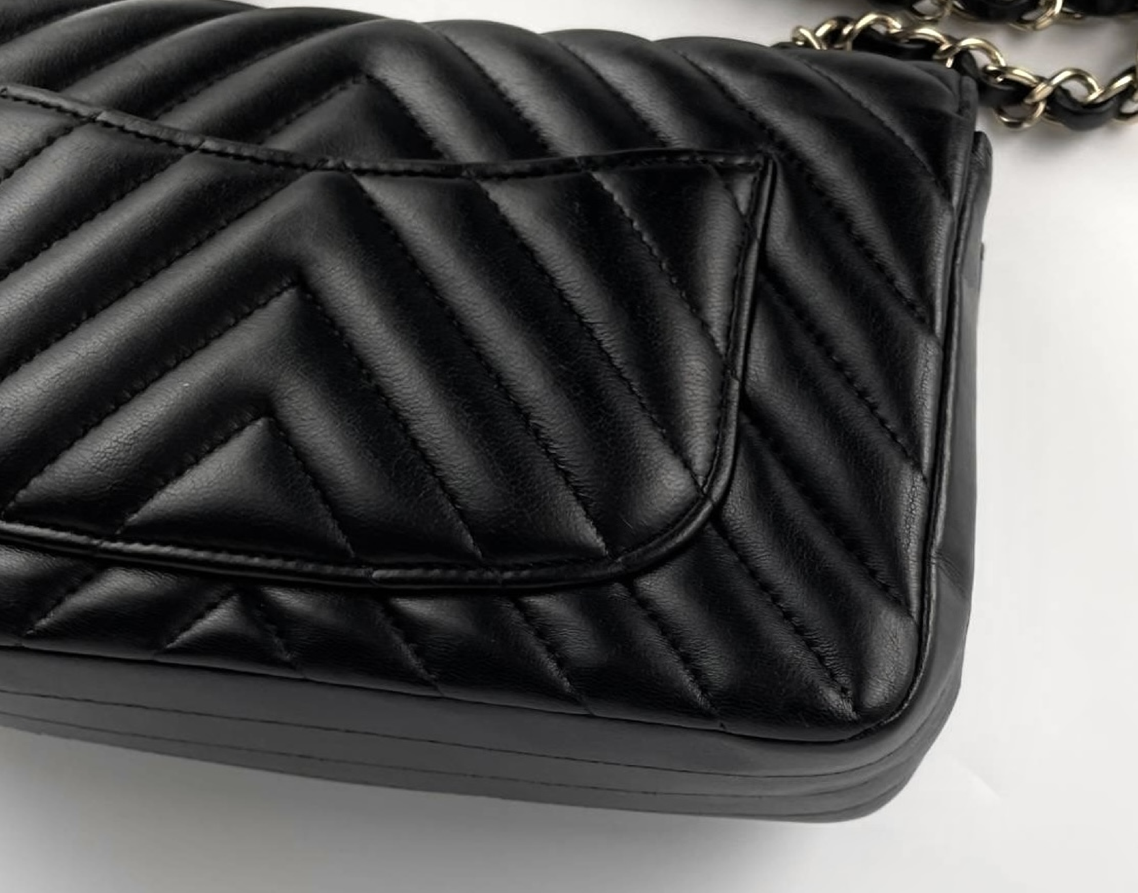 Mini Matelassé Chevron V-stitch Chain Shoulder Bag, Black with Gold Hardware — view 3