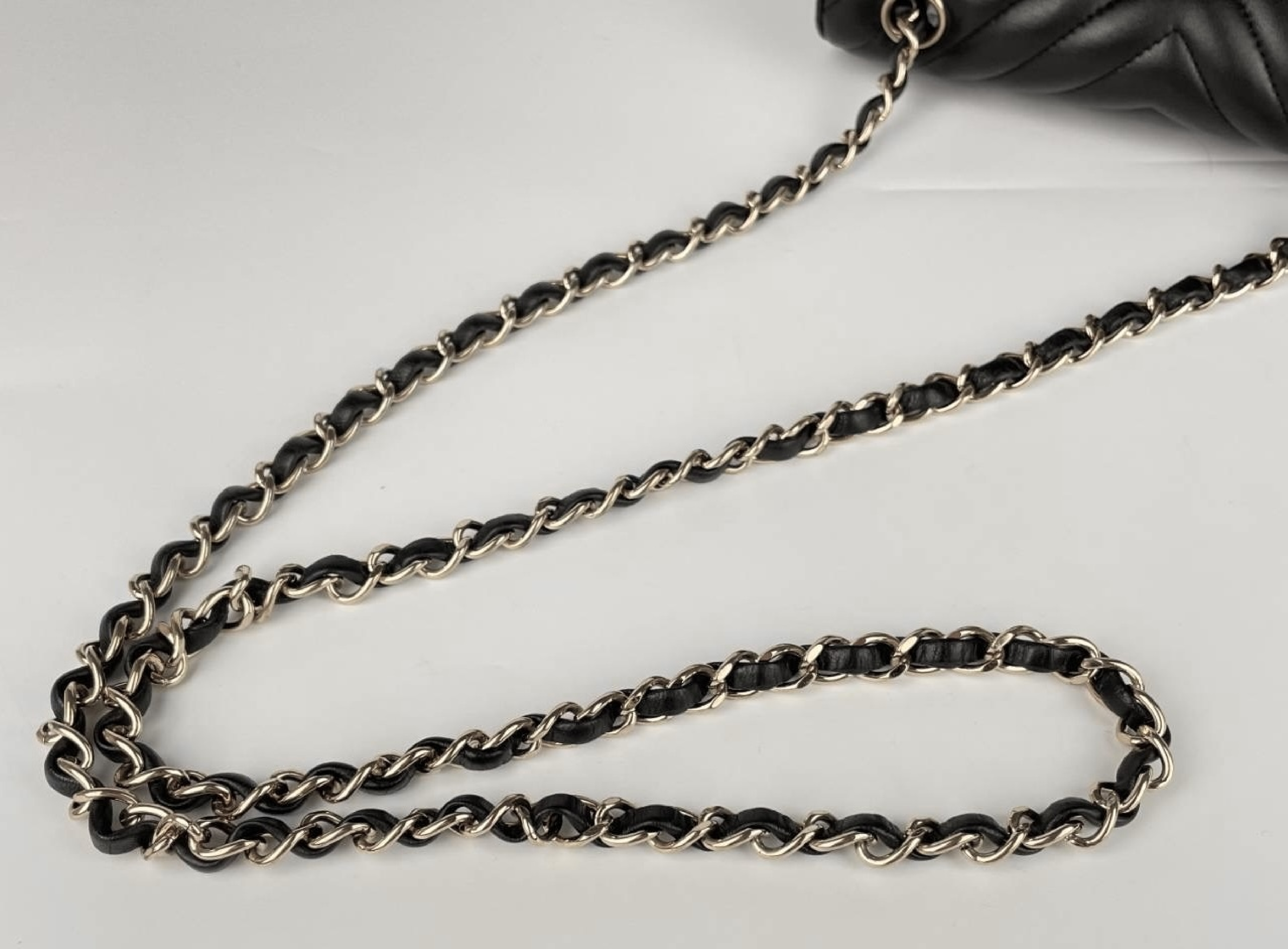 Mini Matelassé Chevron V-stitch Chain Shoulder Bag, Black with Gold Hardware — view 4