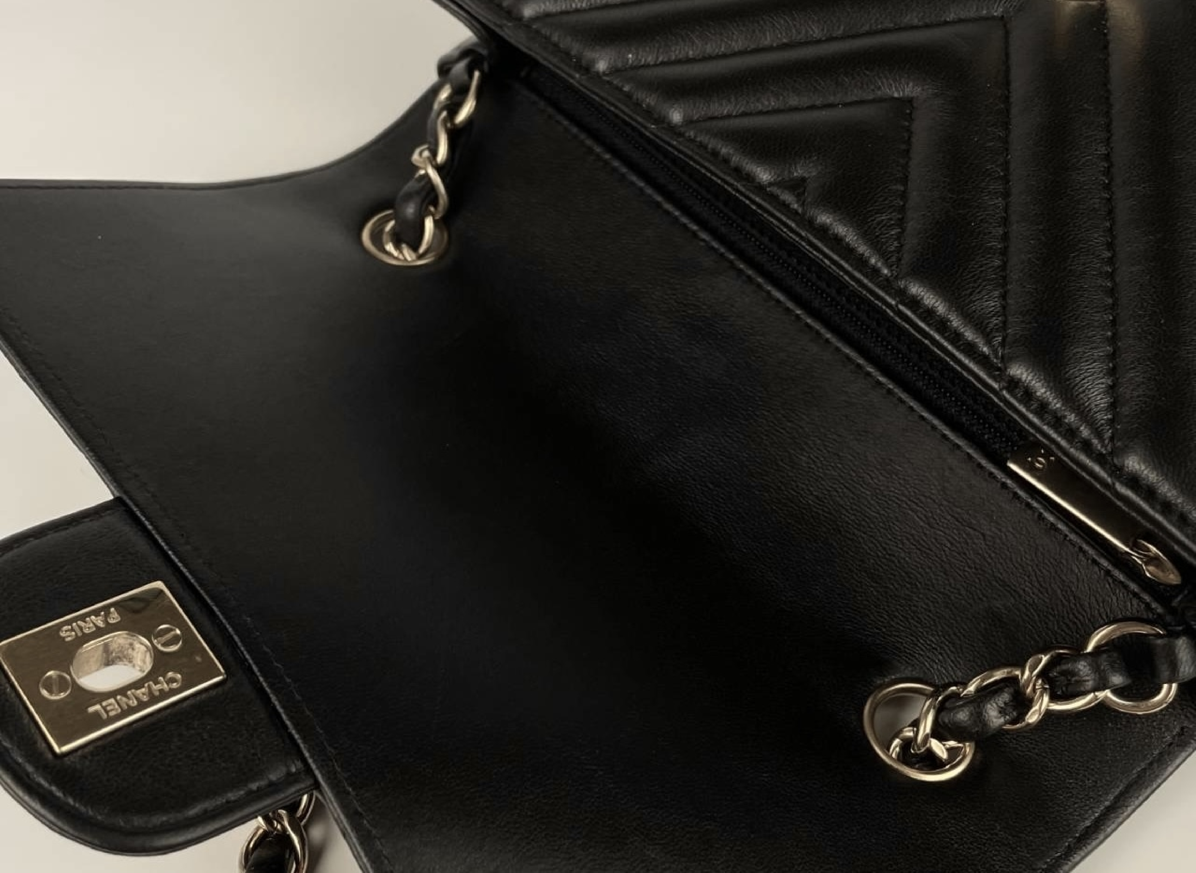 Mini Matelassé Chevron V-stitch Chain Shoulder Bag, Black with Gold Hardware — view 5