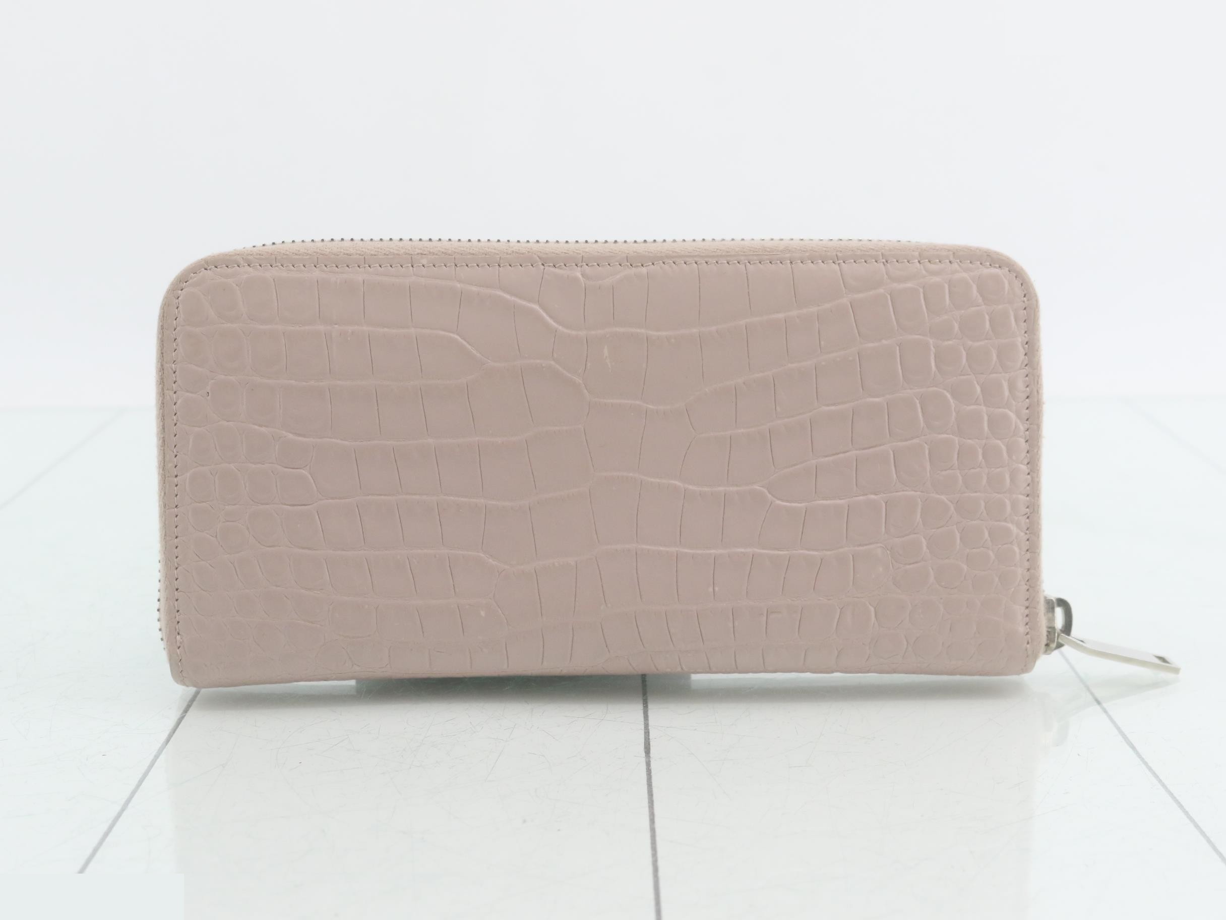 logo long wallet, round shape, leather, beige — view 2