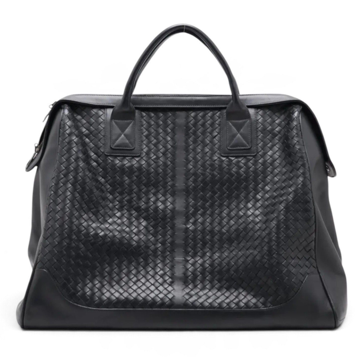 Intrecciato Leather Boston Bag, Black, 129520