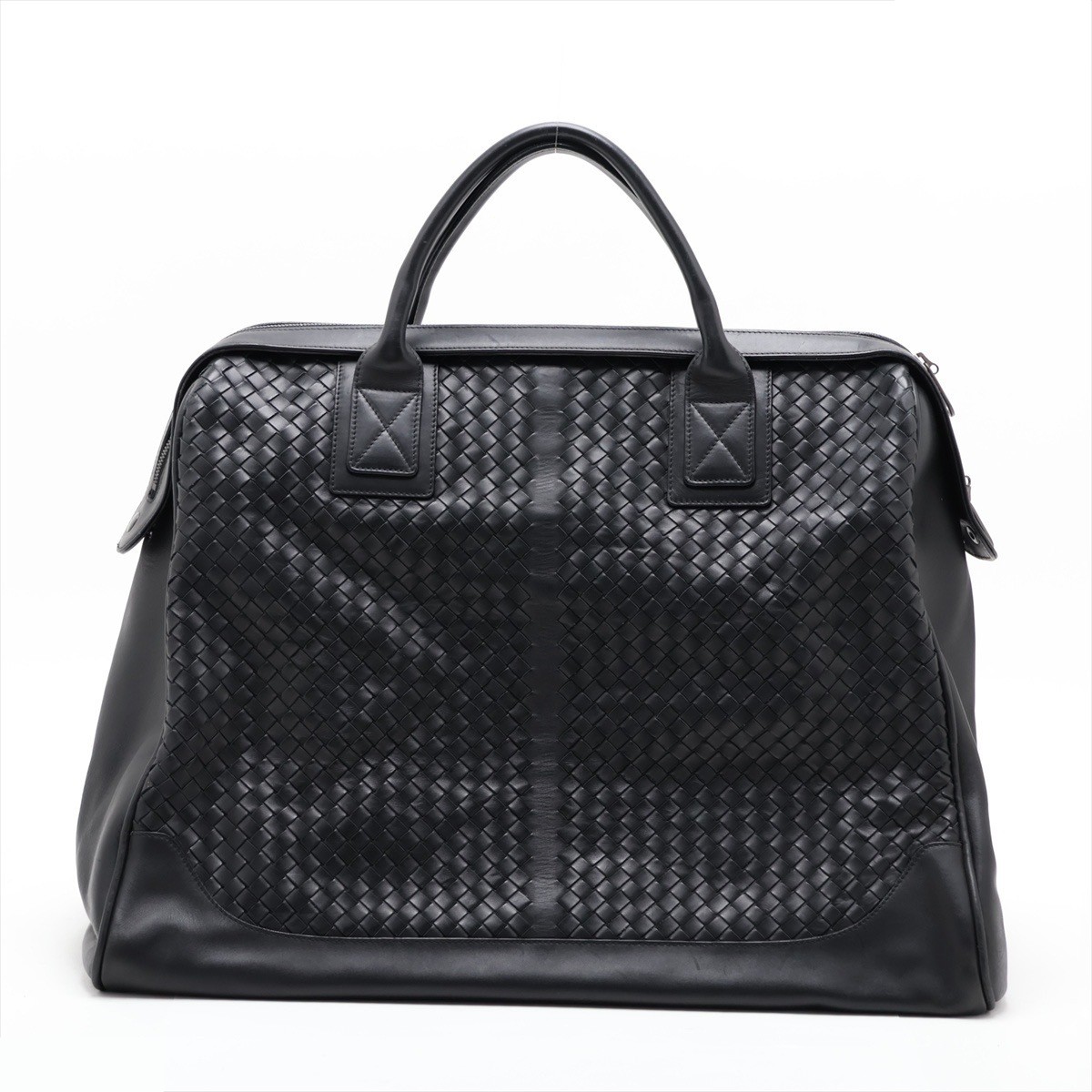 Intrecciato Leather Boston Bag, Black, 129520 — view 2