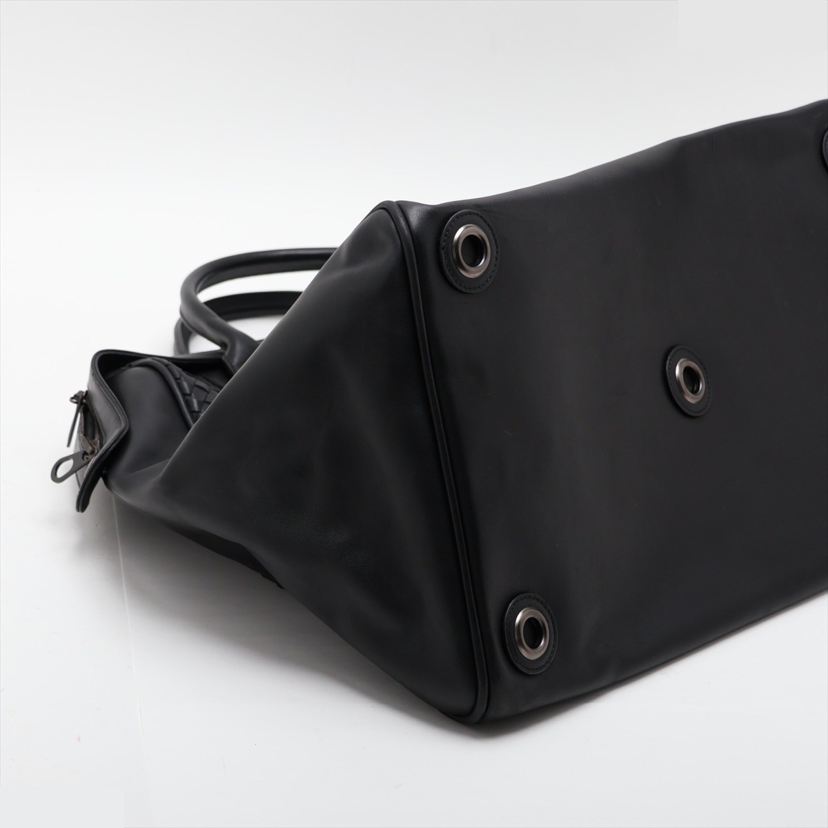Intrecciato Leather Boston Bag, Black, 129520 — view 4