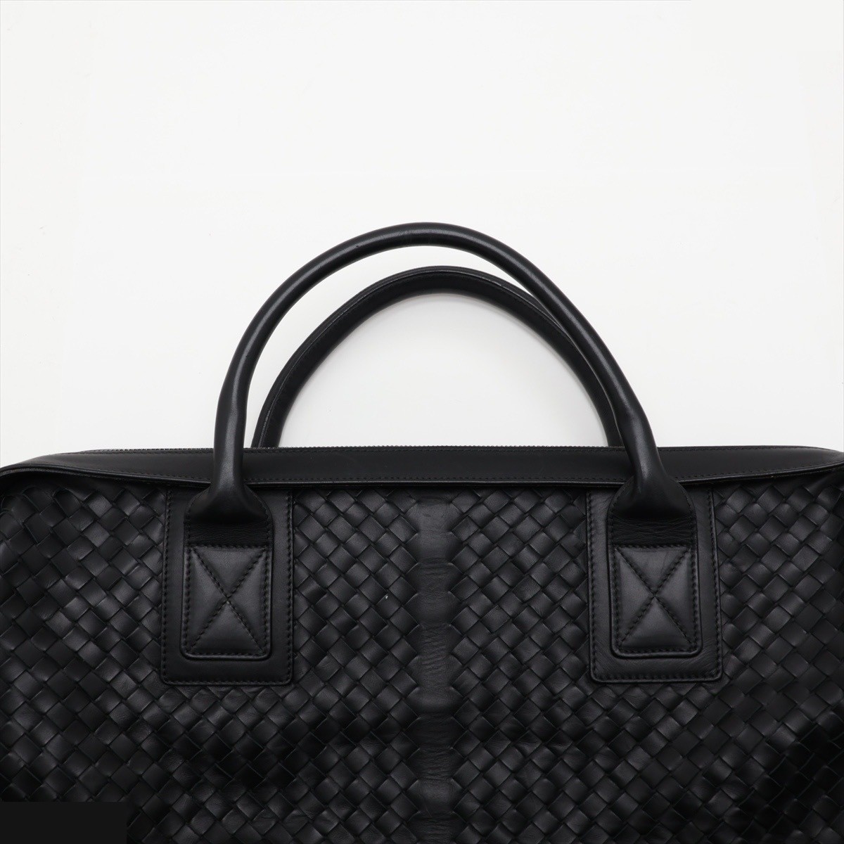 Intrecciato Leather Boston Bag, Black, 129520 — view 6