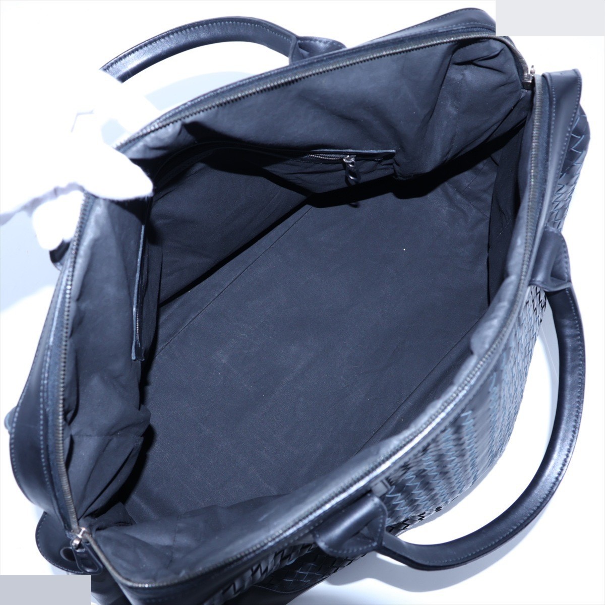 Intrecciato Leather Boston Bag, Black, 129520 — view 7