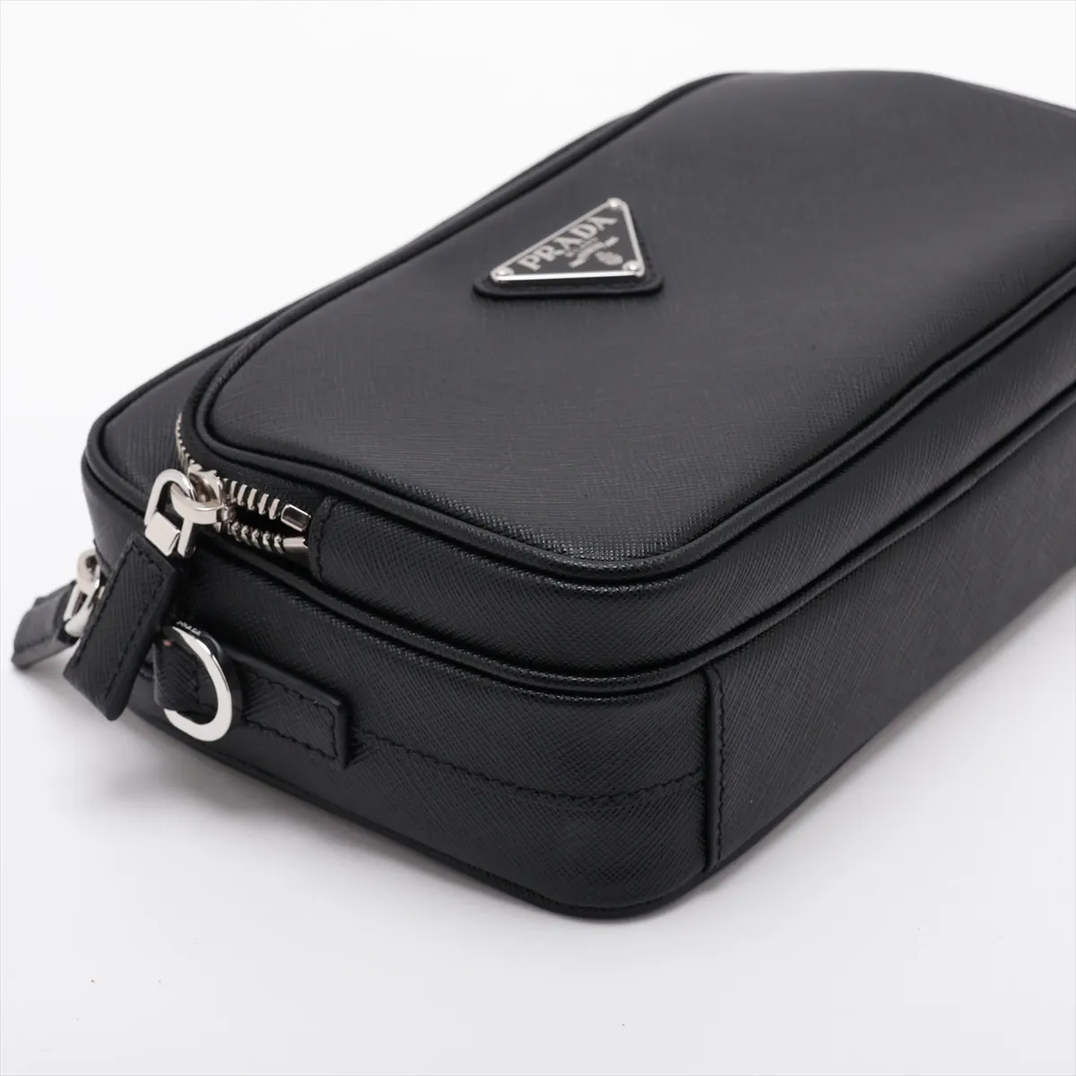Saffiano Leather Shoulder Bag, Black — view 4