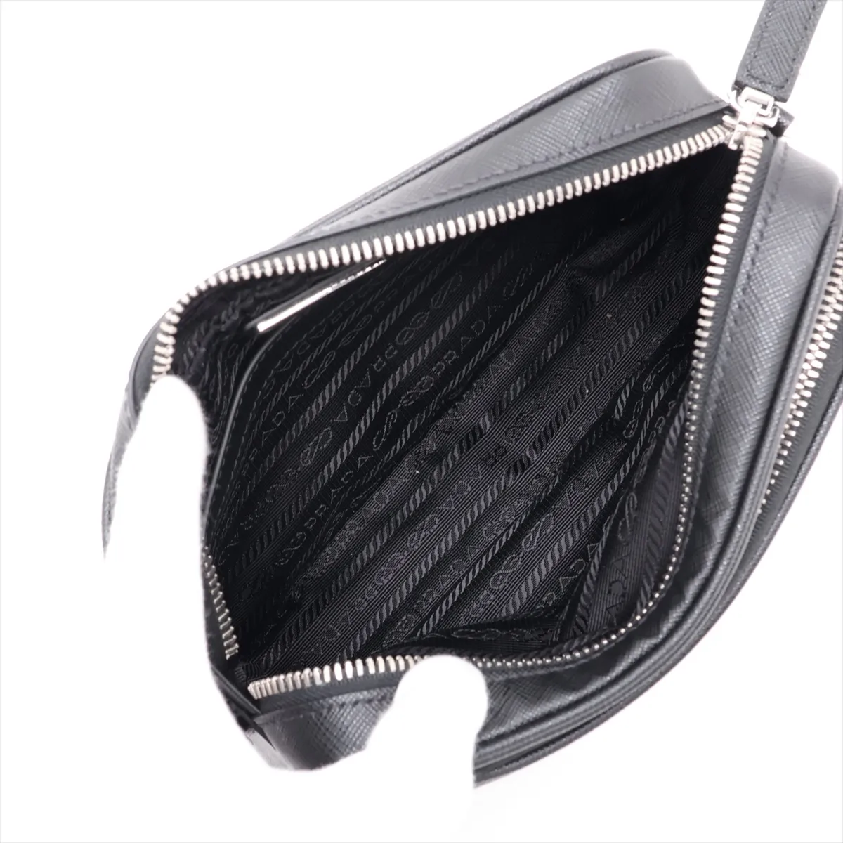 Saffiano Leather Shoulder Bag, Black — view 6