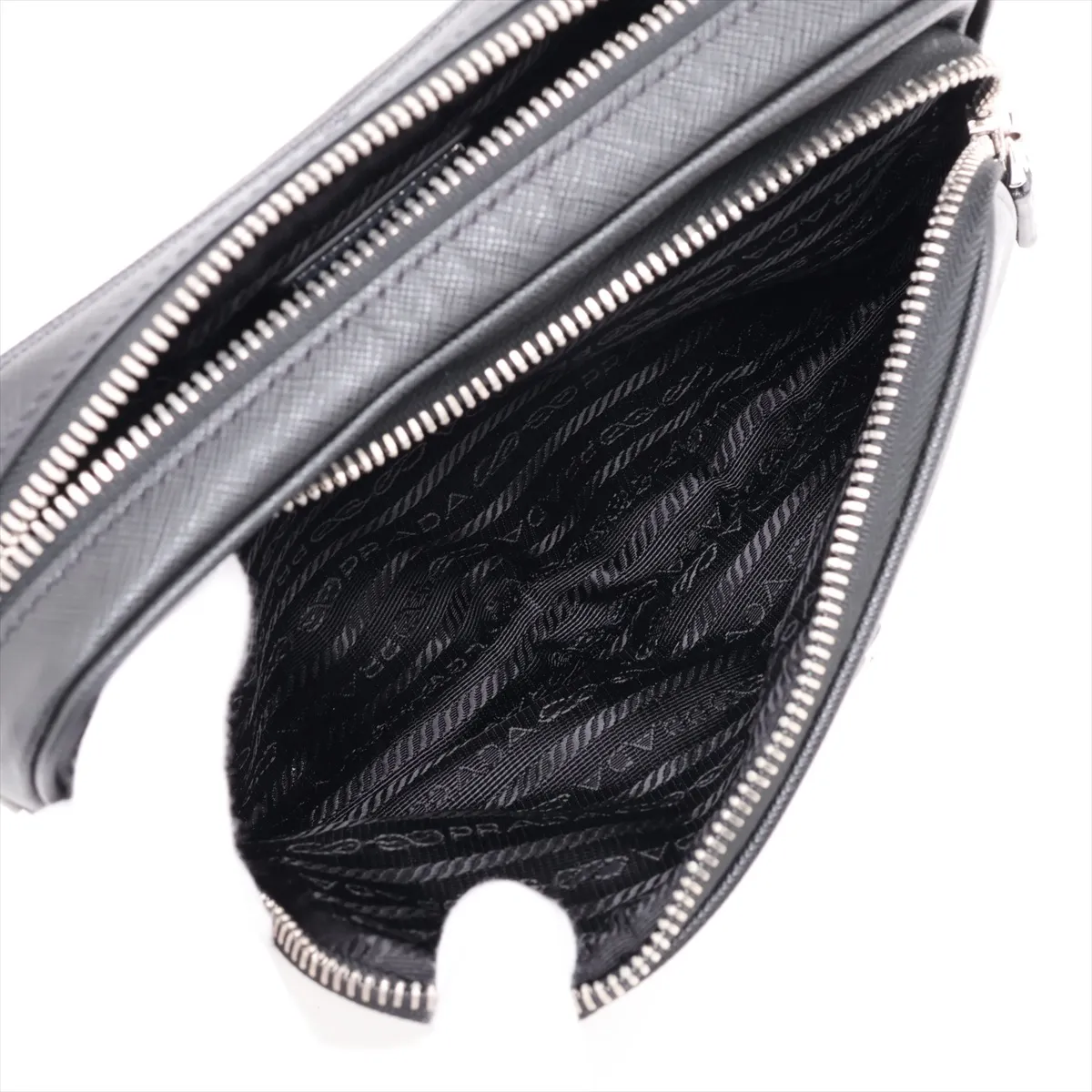 Saffiano Leather Shoulder Bag, Black — view 8