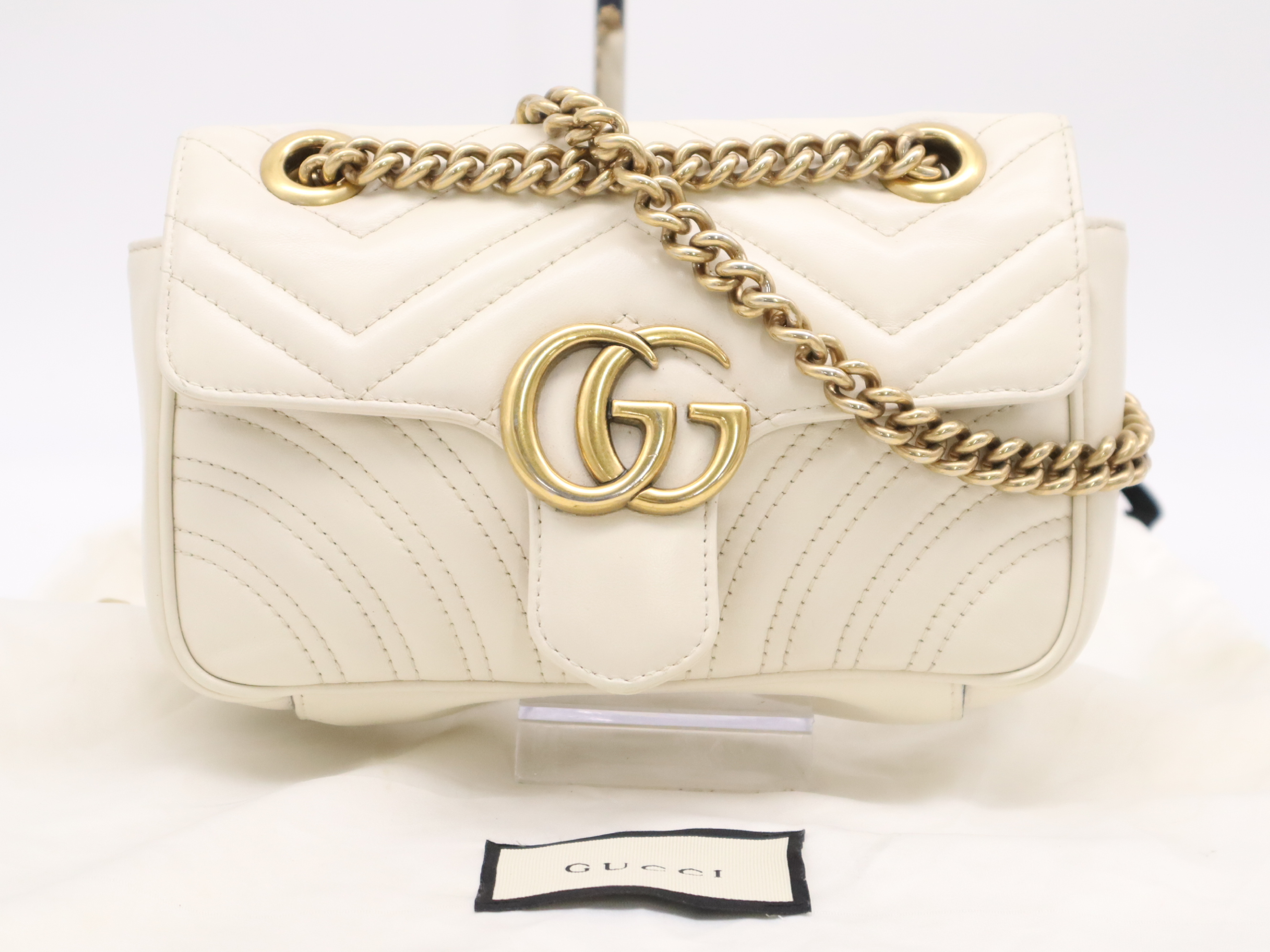 446744GG Marmont Small Shoulder Bag, Chain Shoulder Strap, Quilted, Beige, with Dust Bag