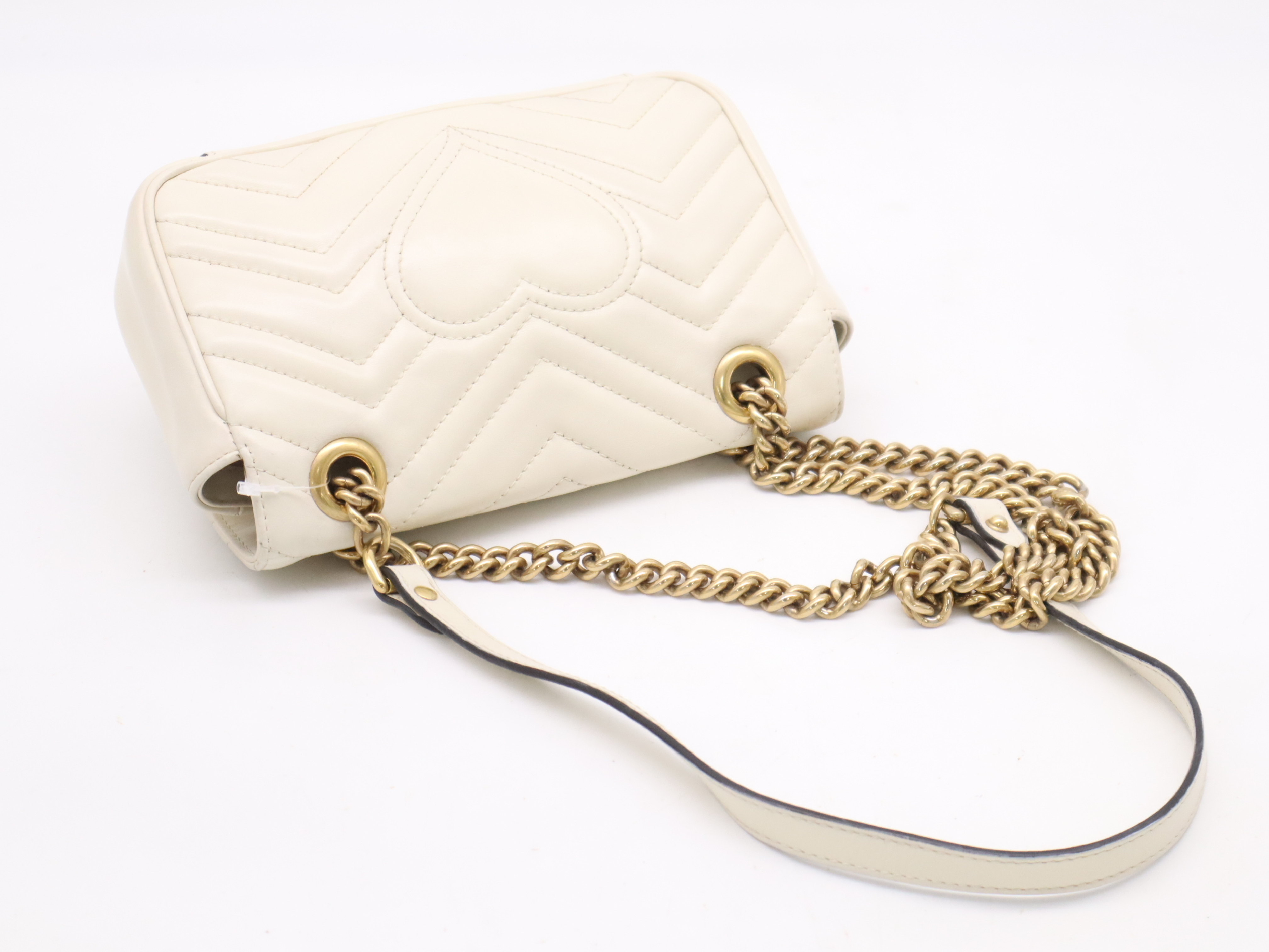 446744GG Marmont Small Shoulder Bag, Chain Shoulder Strap, Quilted, Beige, with Dust Bag — view 6