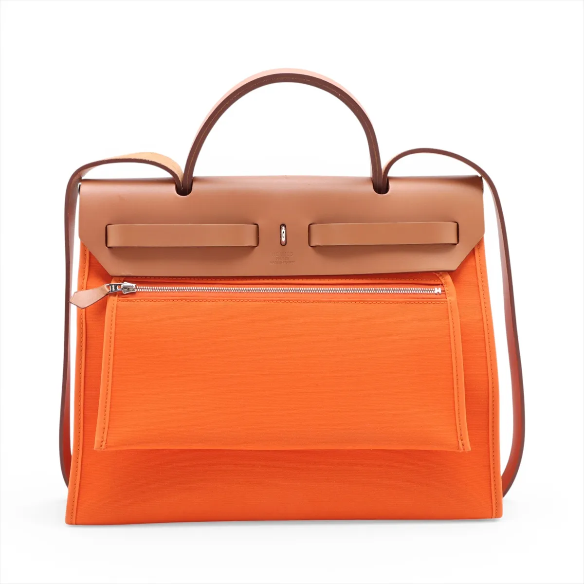 Herbag Zip PM Toile Officier x Vache Hunter Orange x Brown Silver Hardware P:2012 — view 2