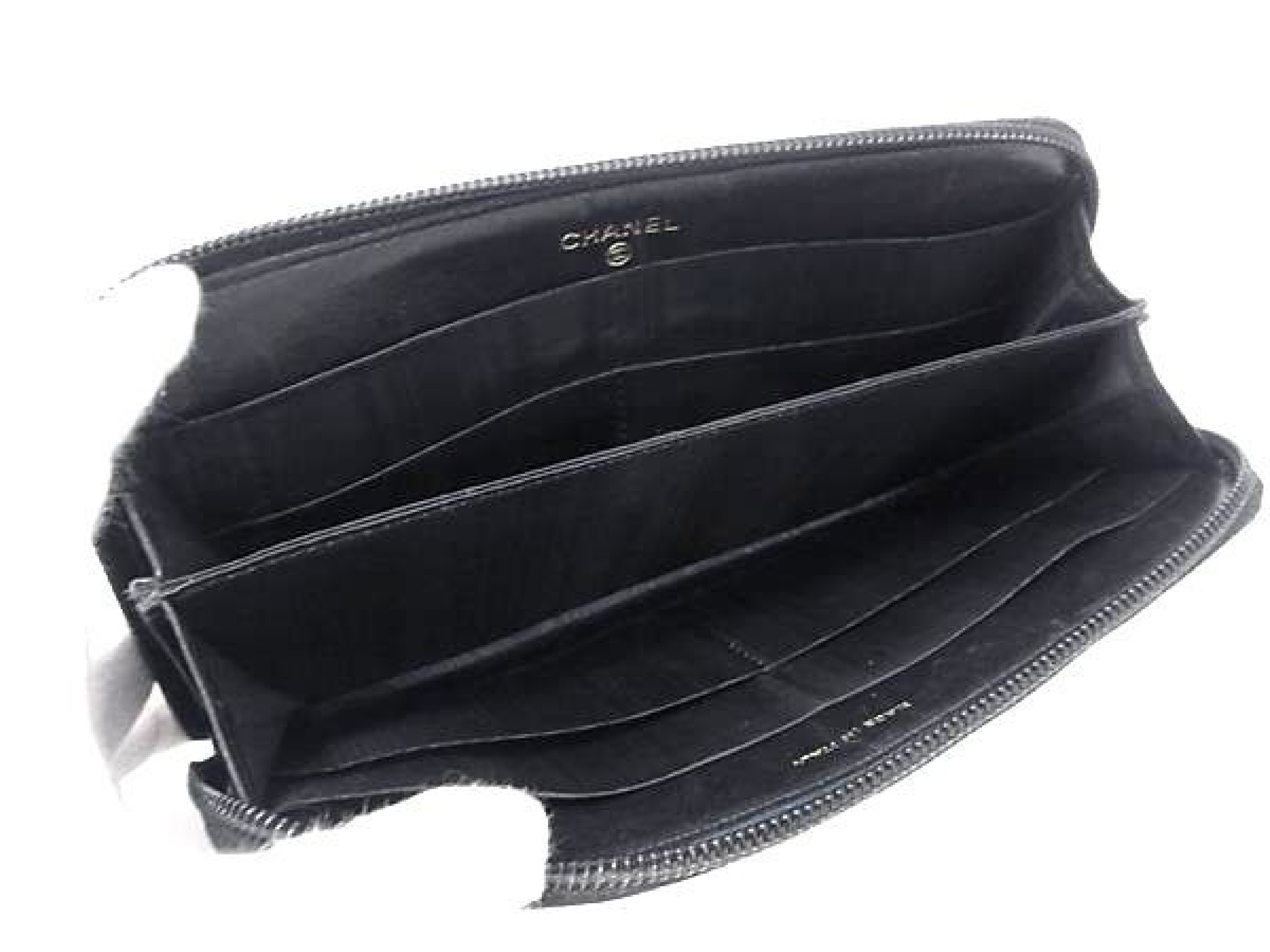 Coco Mark Caviar Skin Round Zipper Long Wallet Coin Purse Bill Holder Card Holder Black Wallet — view 3