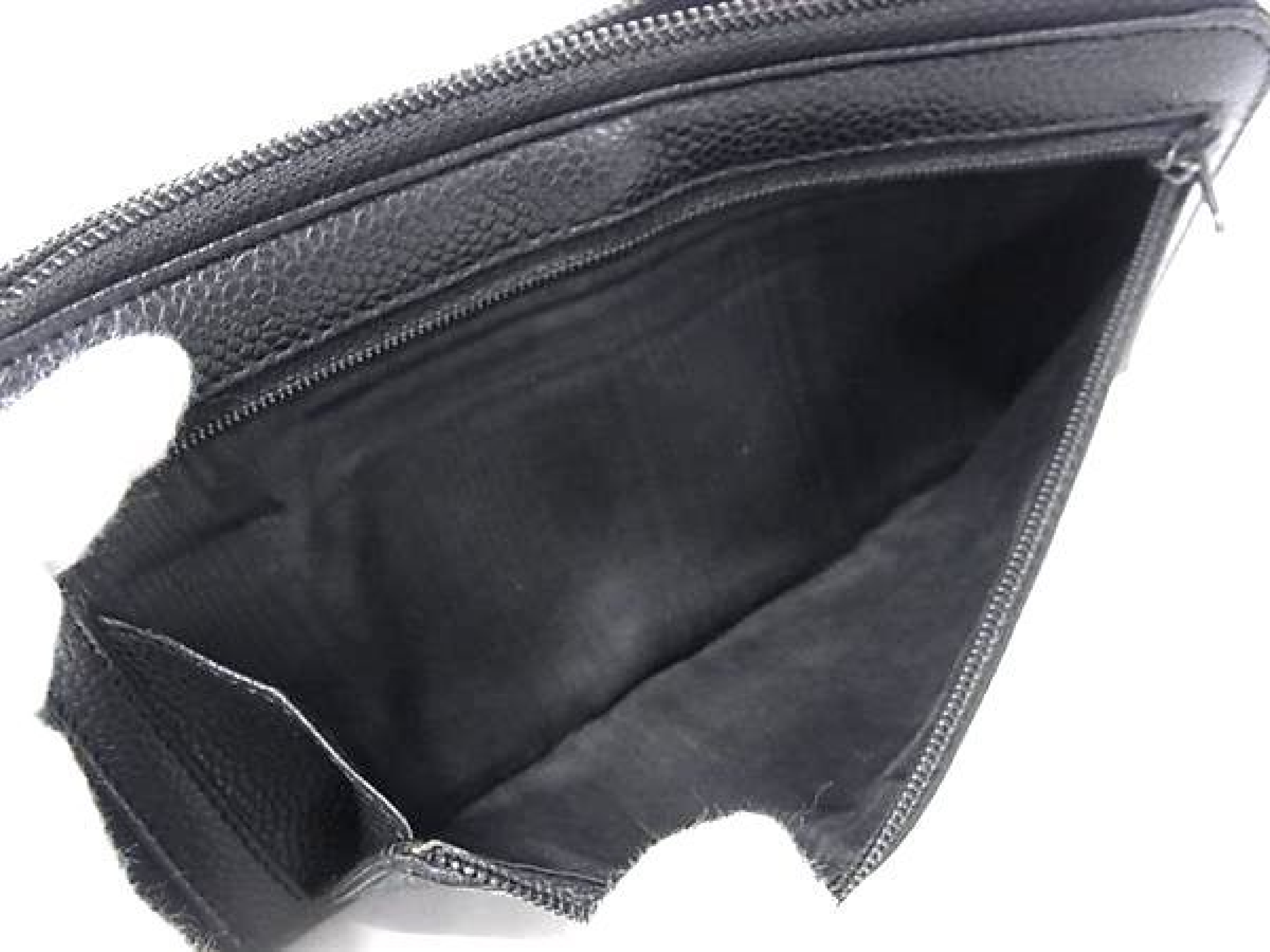 Coco Mark Caviar Skin Round Zipper Long Wallet Coin Purse Bill Holder Card Holder Black Wallet — view 4