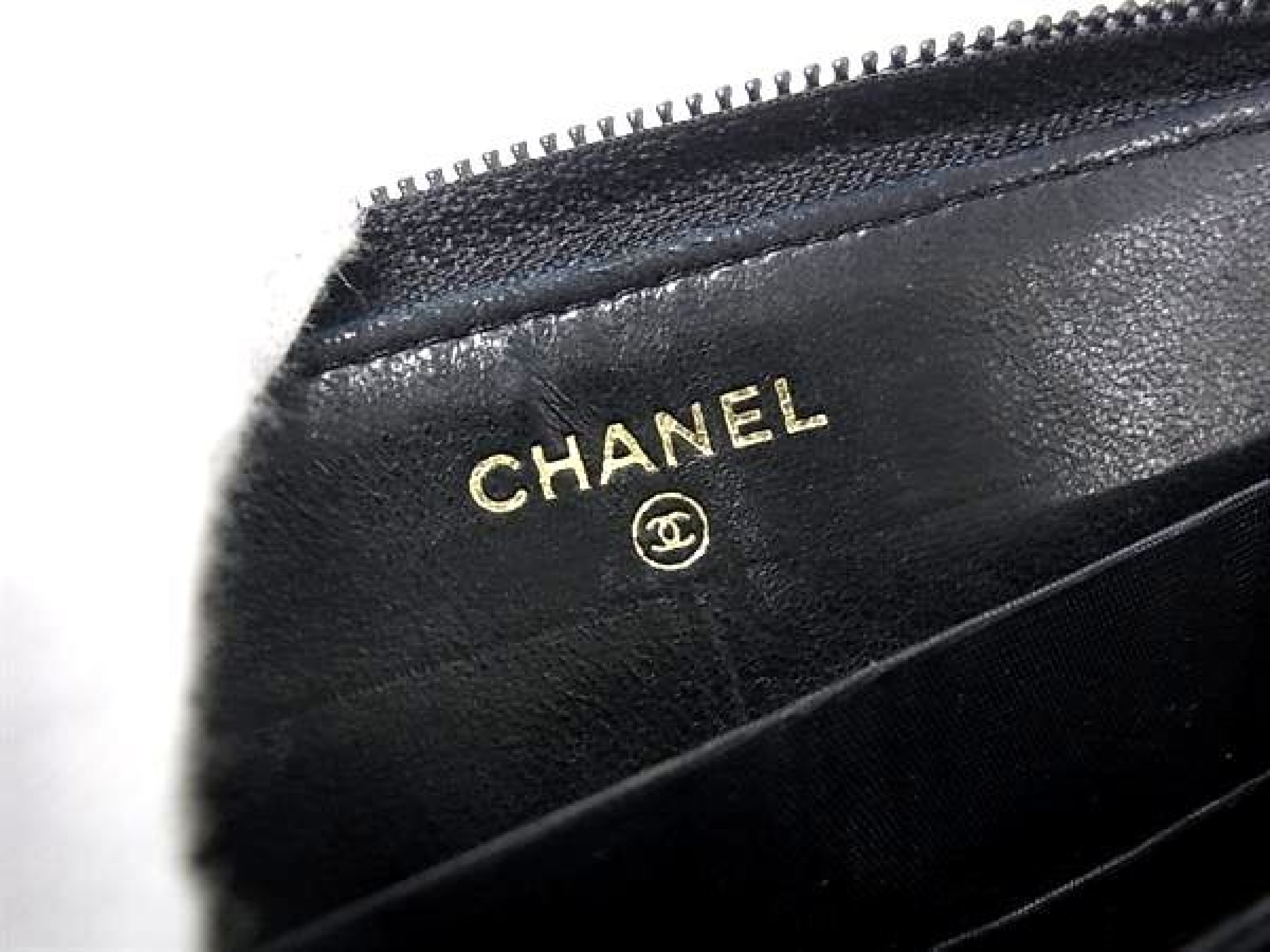 Coco Mark Caviar Skin Round Zipper Long Wallet Coin Purse Bill Holder Card Holder Black Wallet — view 5