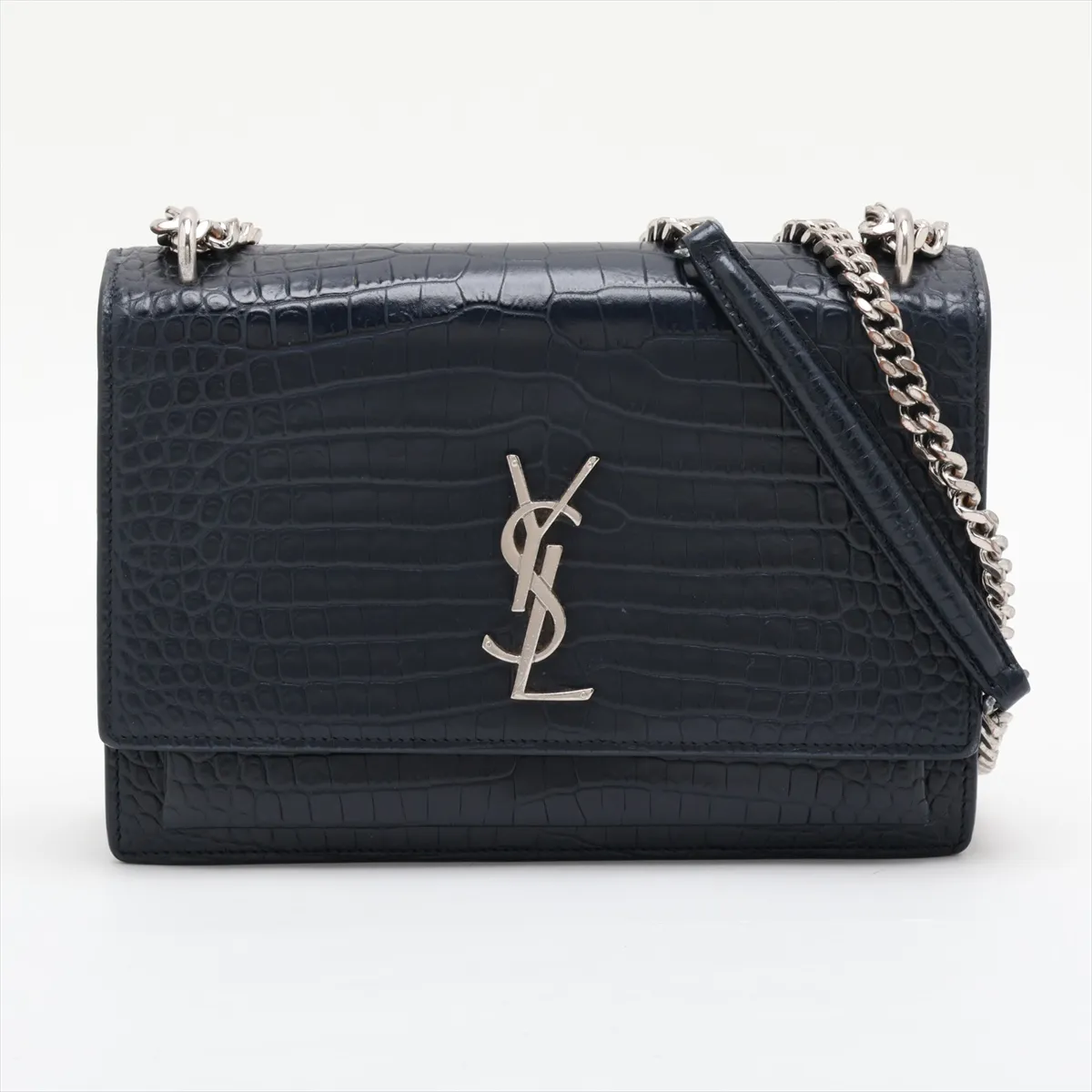 Sunset 442906 Crocodile Embossed Chain Shoulder Bag Navy