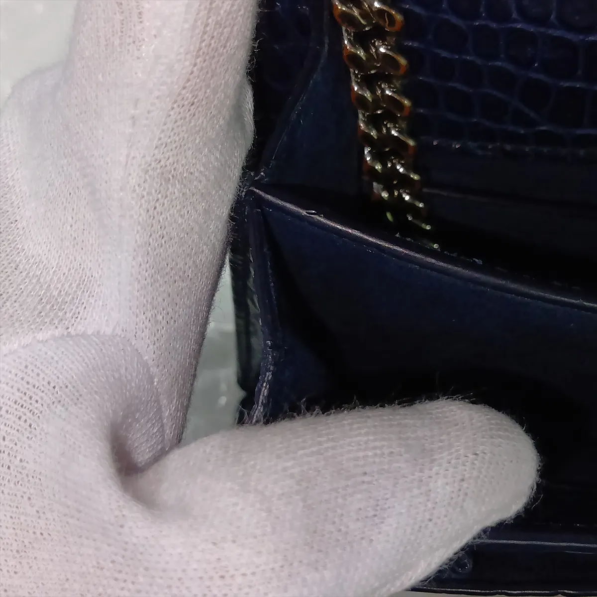 Sunset 442906 Crocodile Embossed Chain Shoulder Bag Navy — view 12