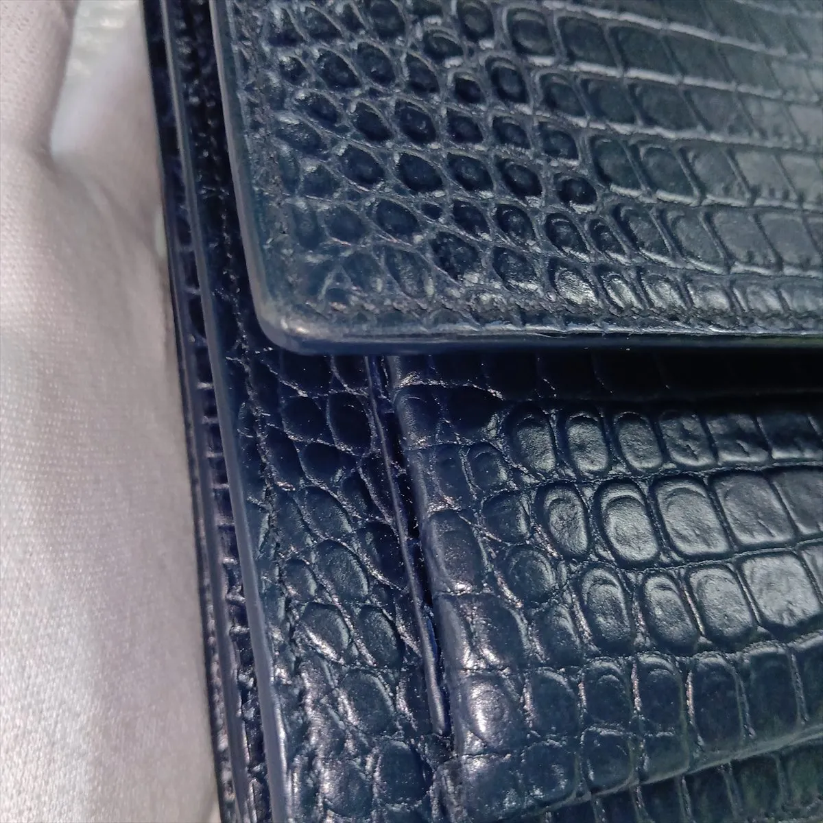 Sunset 442906 Crocodile Embossed Chain Shoulder Bag Navy — view 13