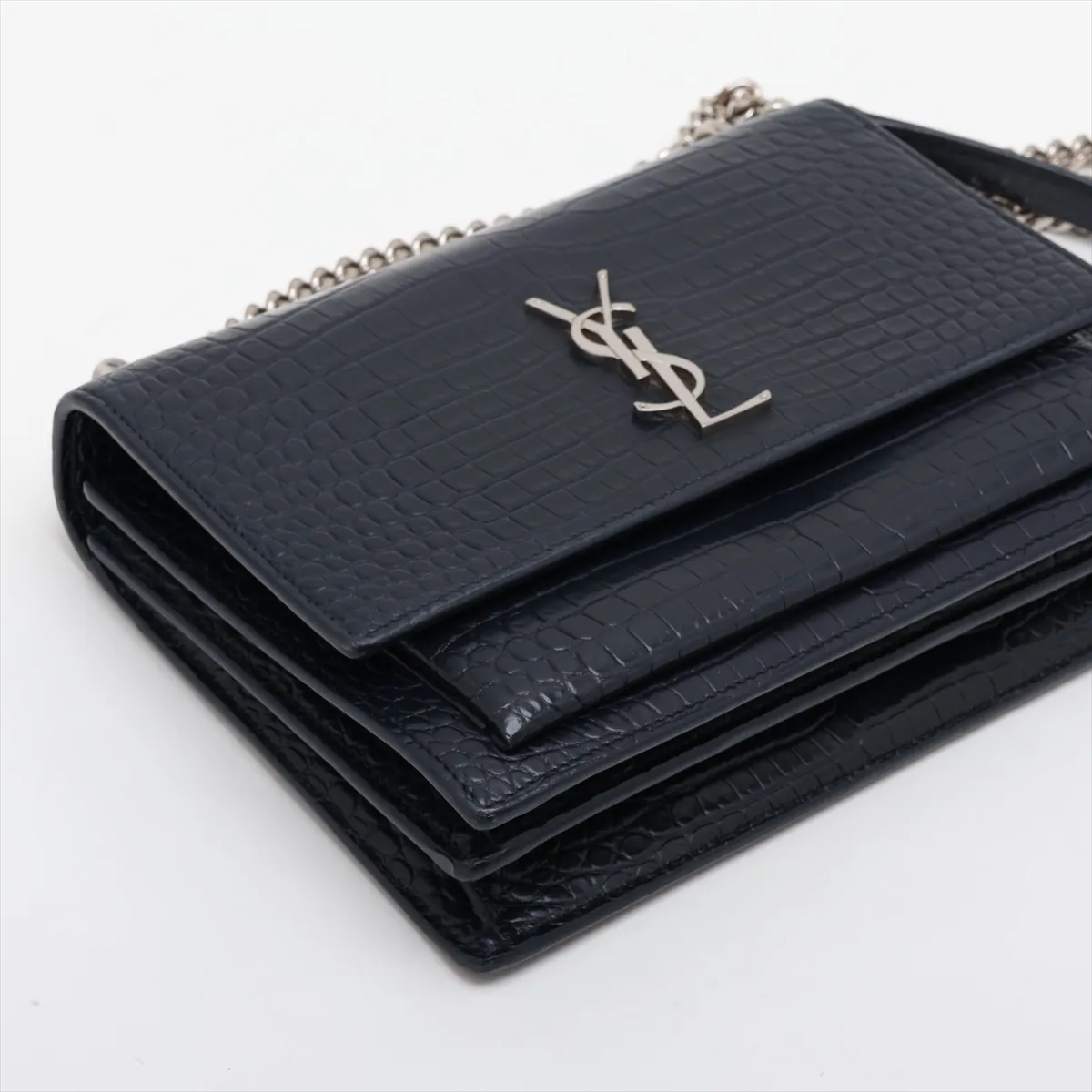 Sunset 442906 Crocodile Embossed Chain Shoulder Bag Navy — view 4