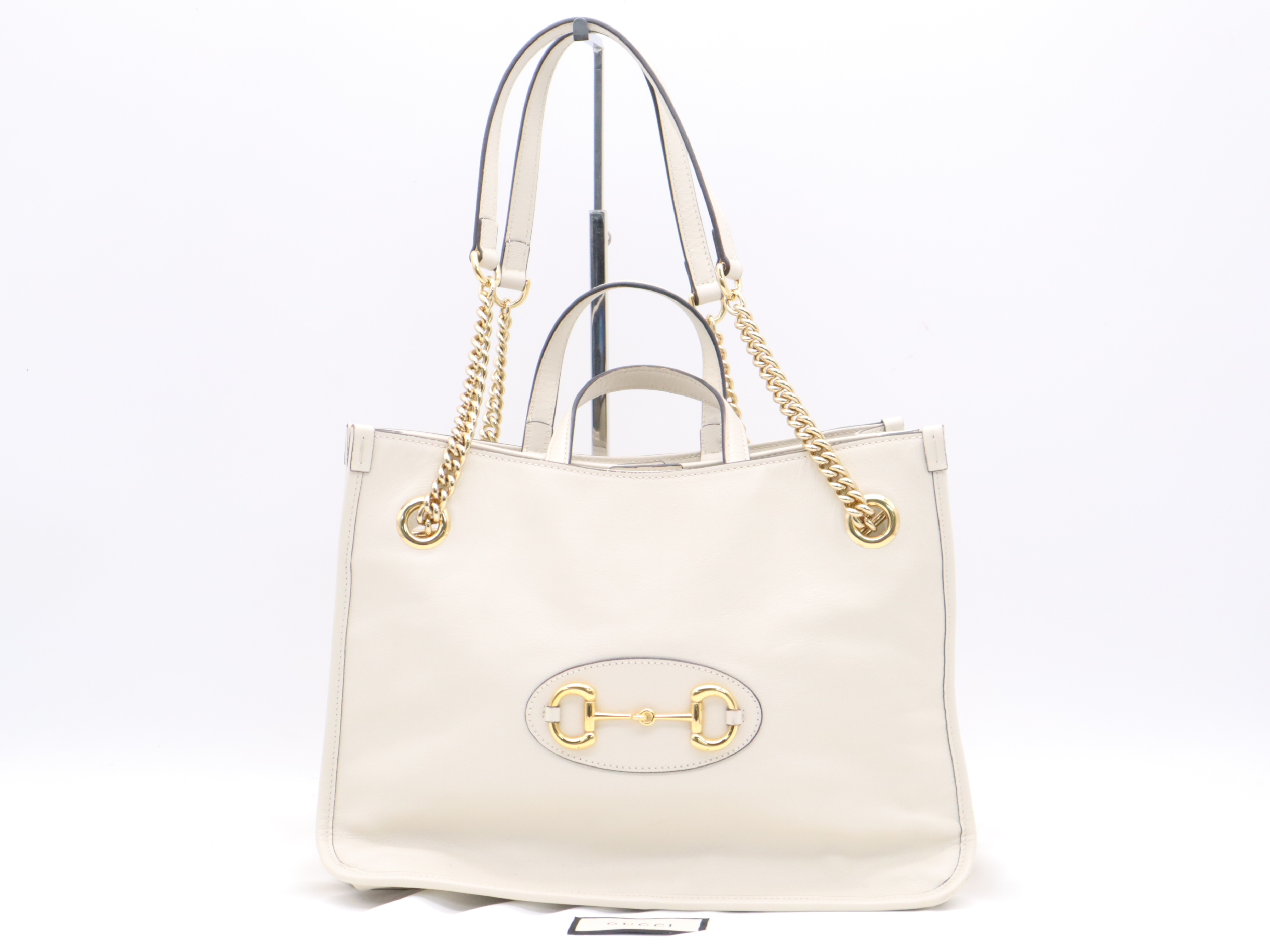 621144 Horsebit 1955 Medium Tote Bag, Leather, Ivory, with Dust Bag.