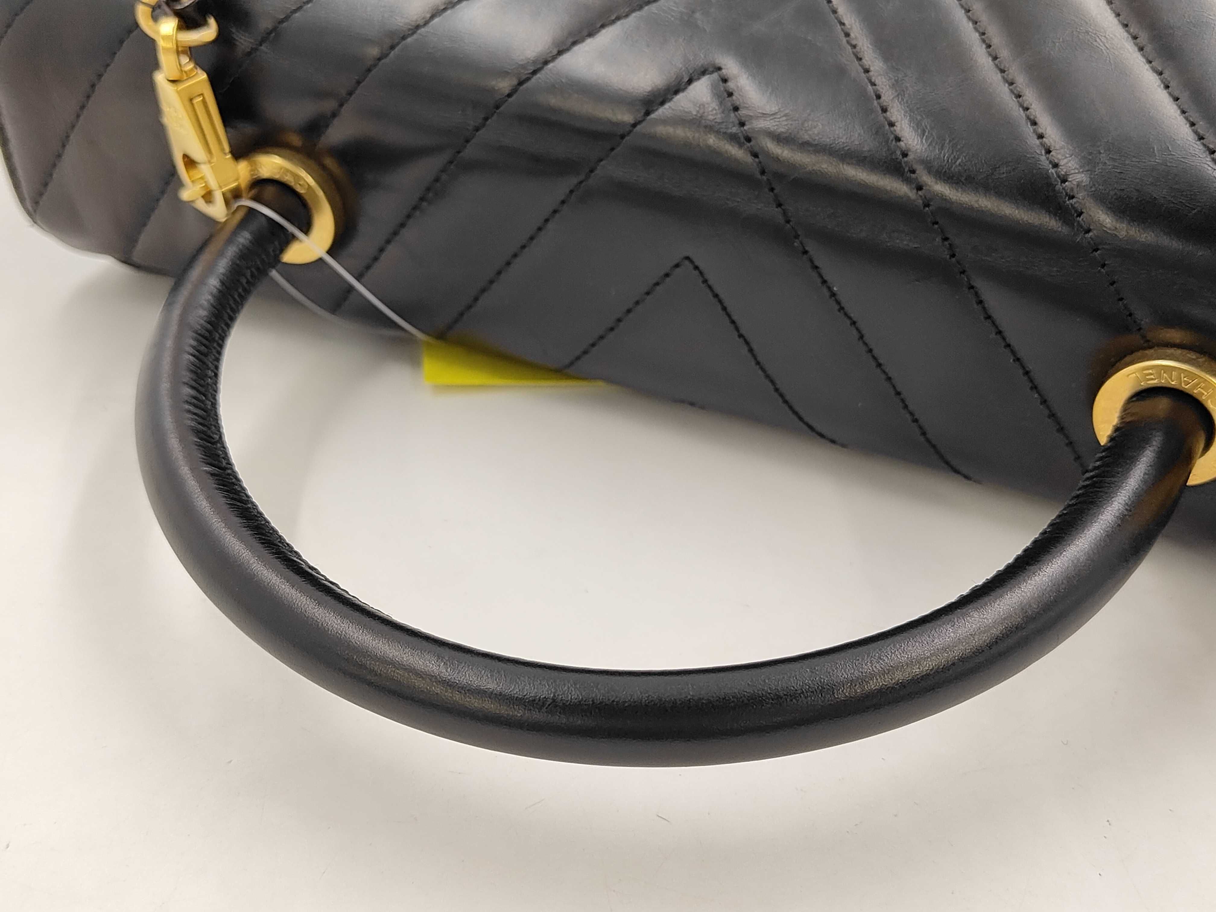 Calfskin V-stitch Coco Handle Chevron 2-Way Shoulder Bag, Black, Series 24 — view 3