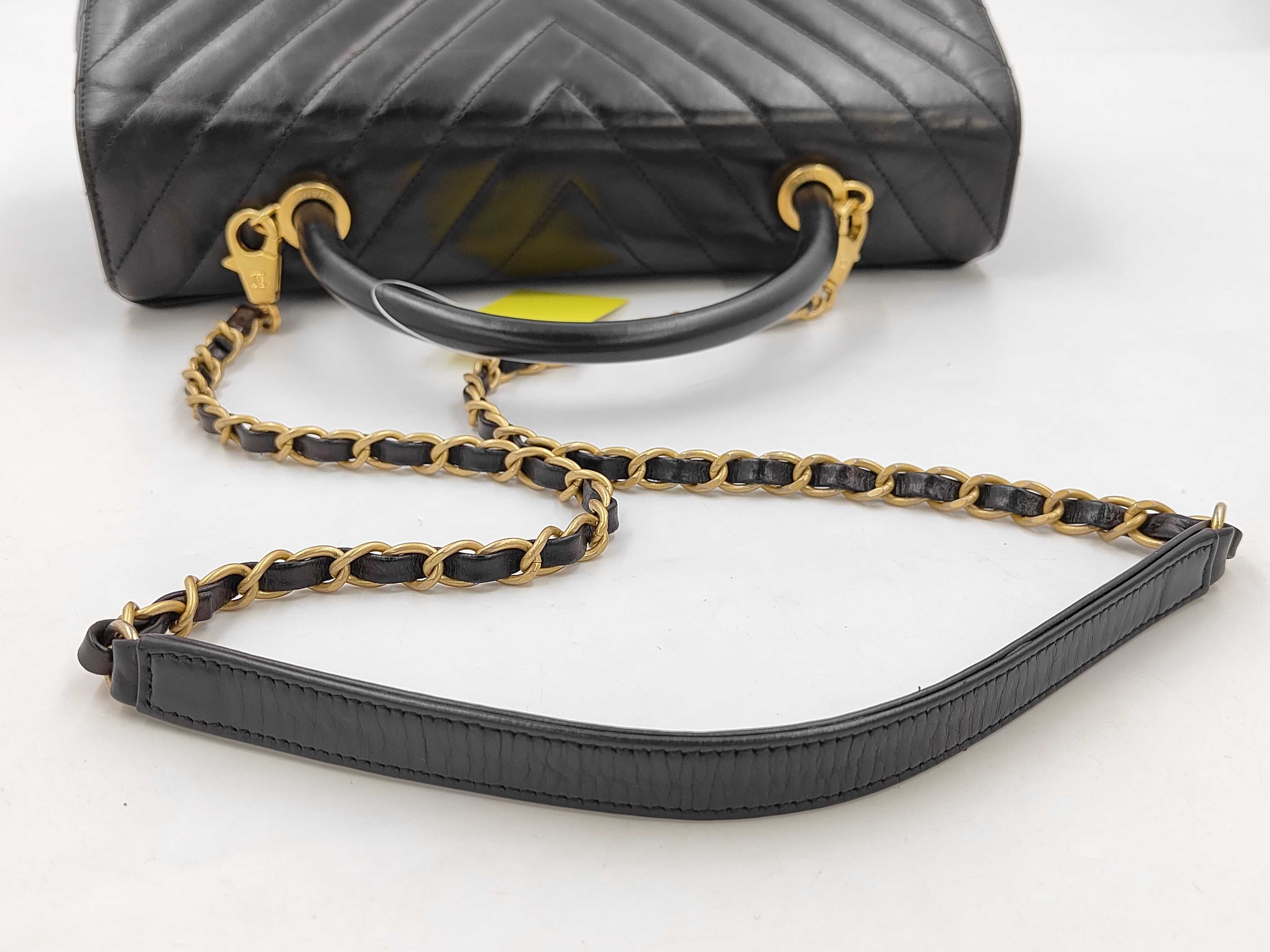 Calfskin V-stitch Coco Handle Chevron 2-Way Shoulder Bag, Black, Series 24 — view 5