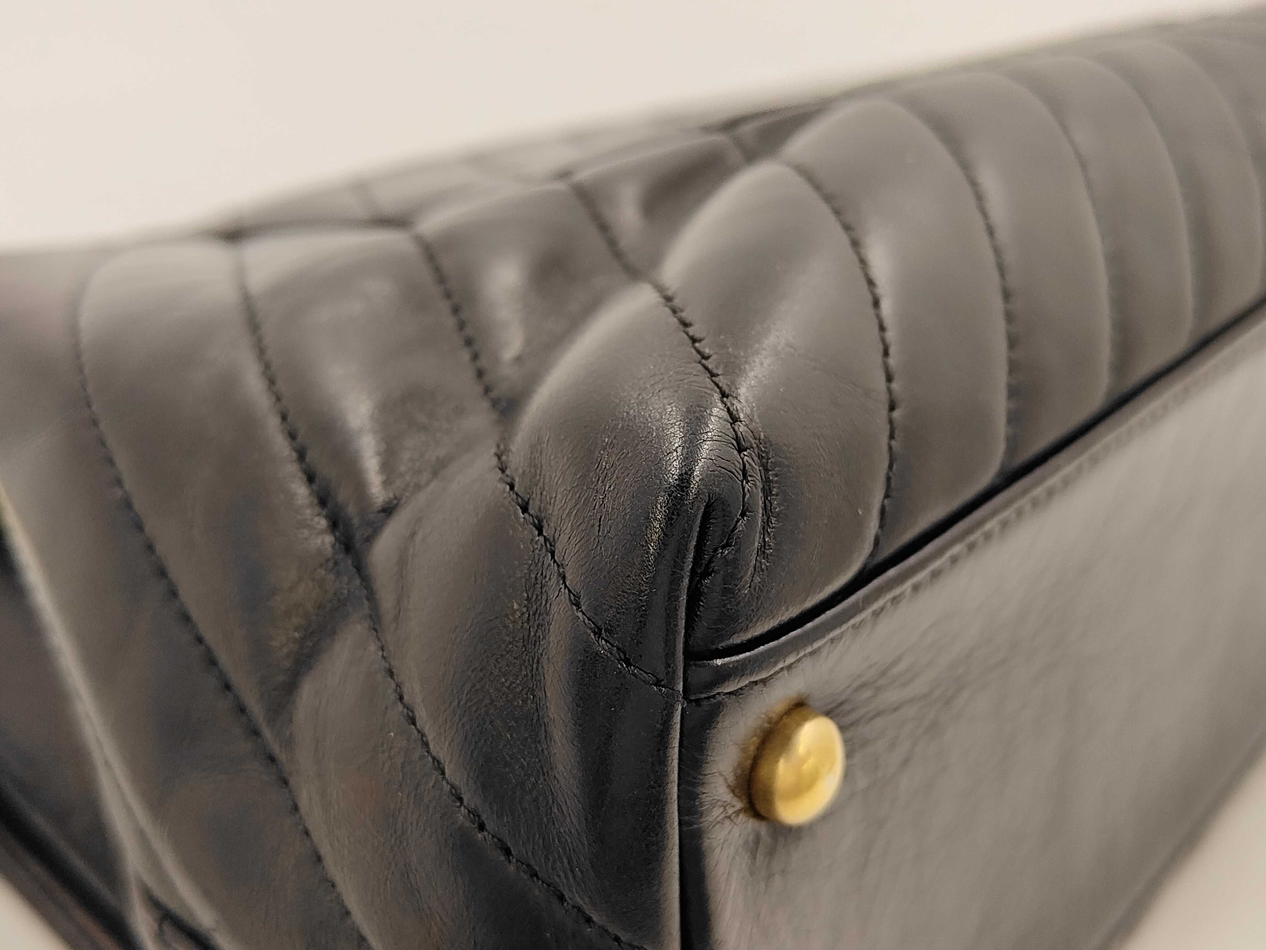 Calfskin V-stitch Coco Handle Chevron 2-Way Shoulder Bag, Black, Series 24 — view 7