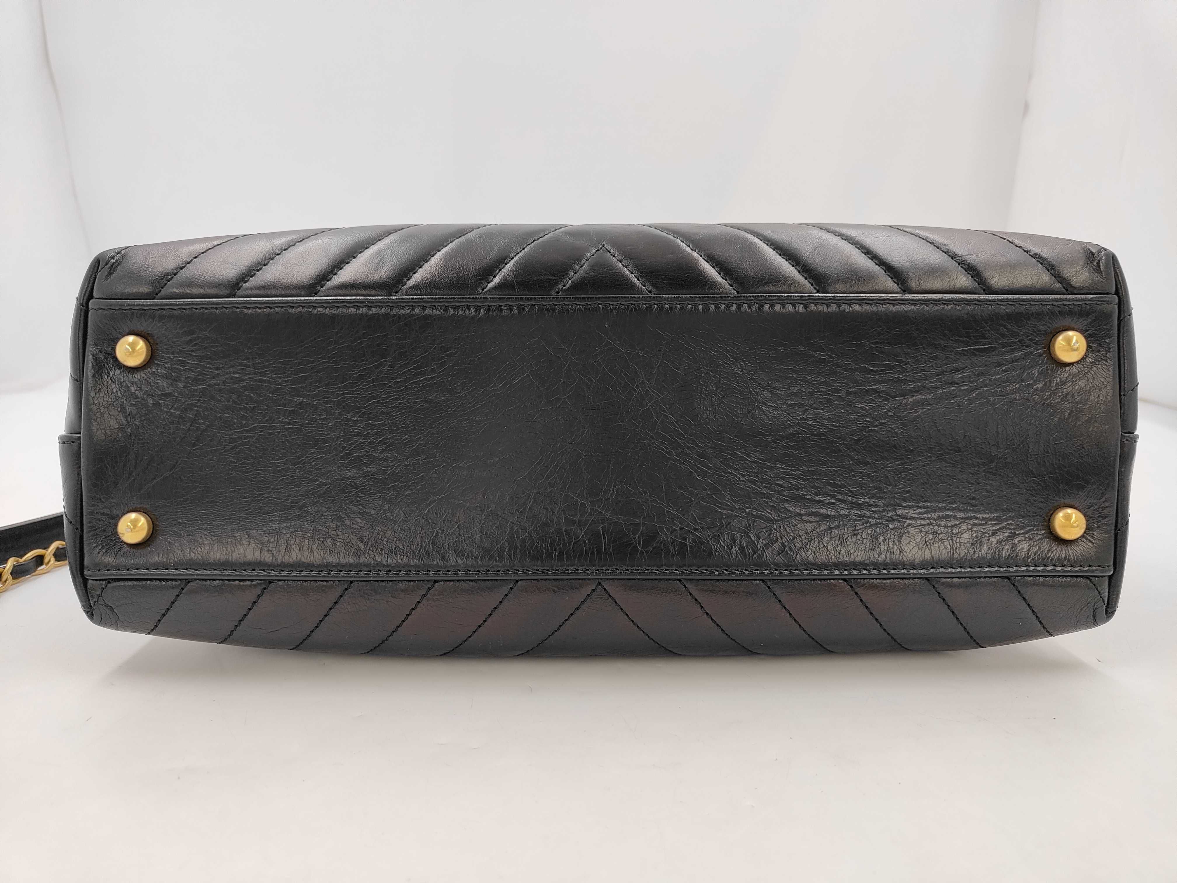 Calfskin V-stitch Coco Handle Chevron 2-Way Shoulder Bag, Black, Series 24 — view 8
